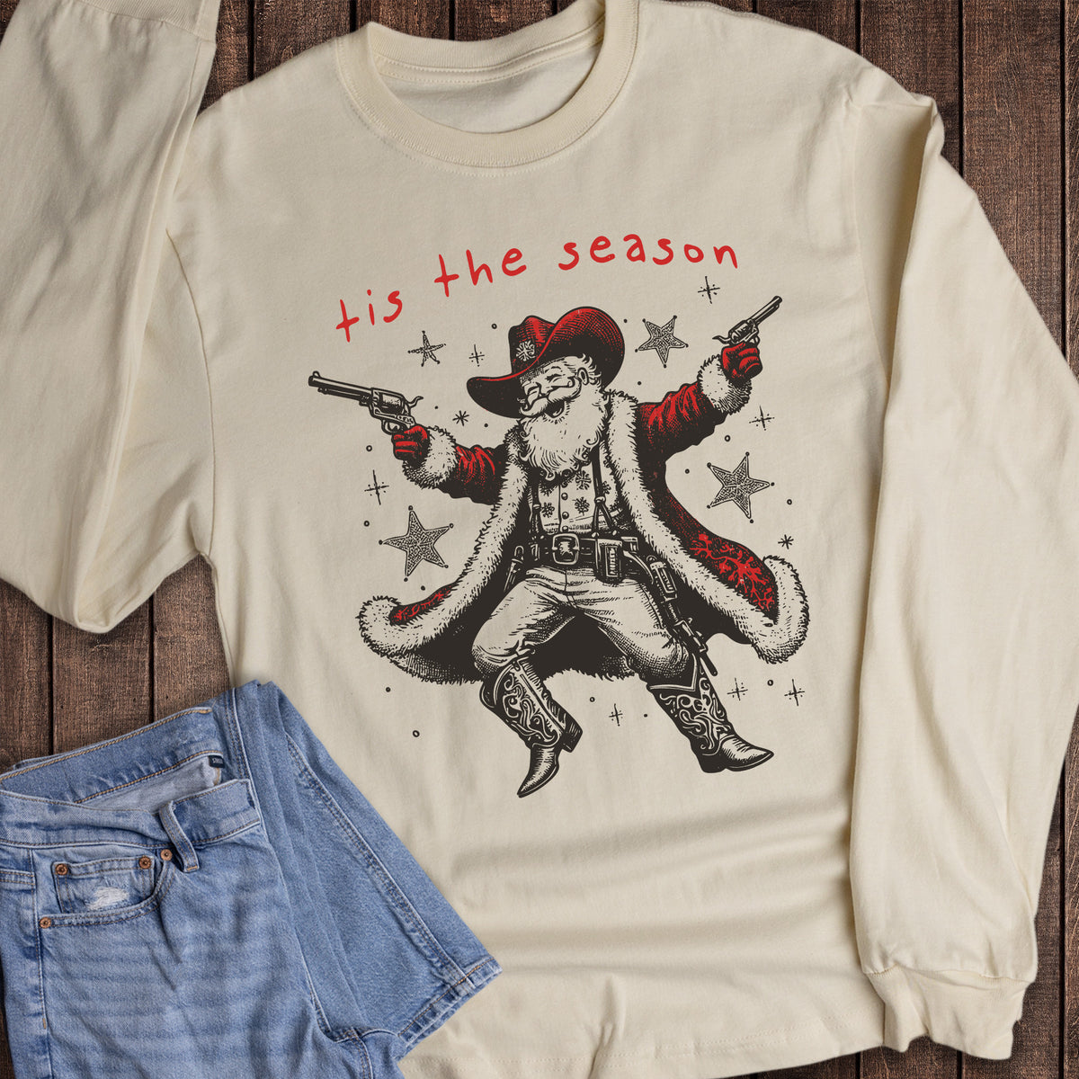 Christmas Western Shooting Santa Long Sleeve