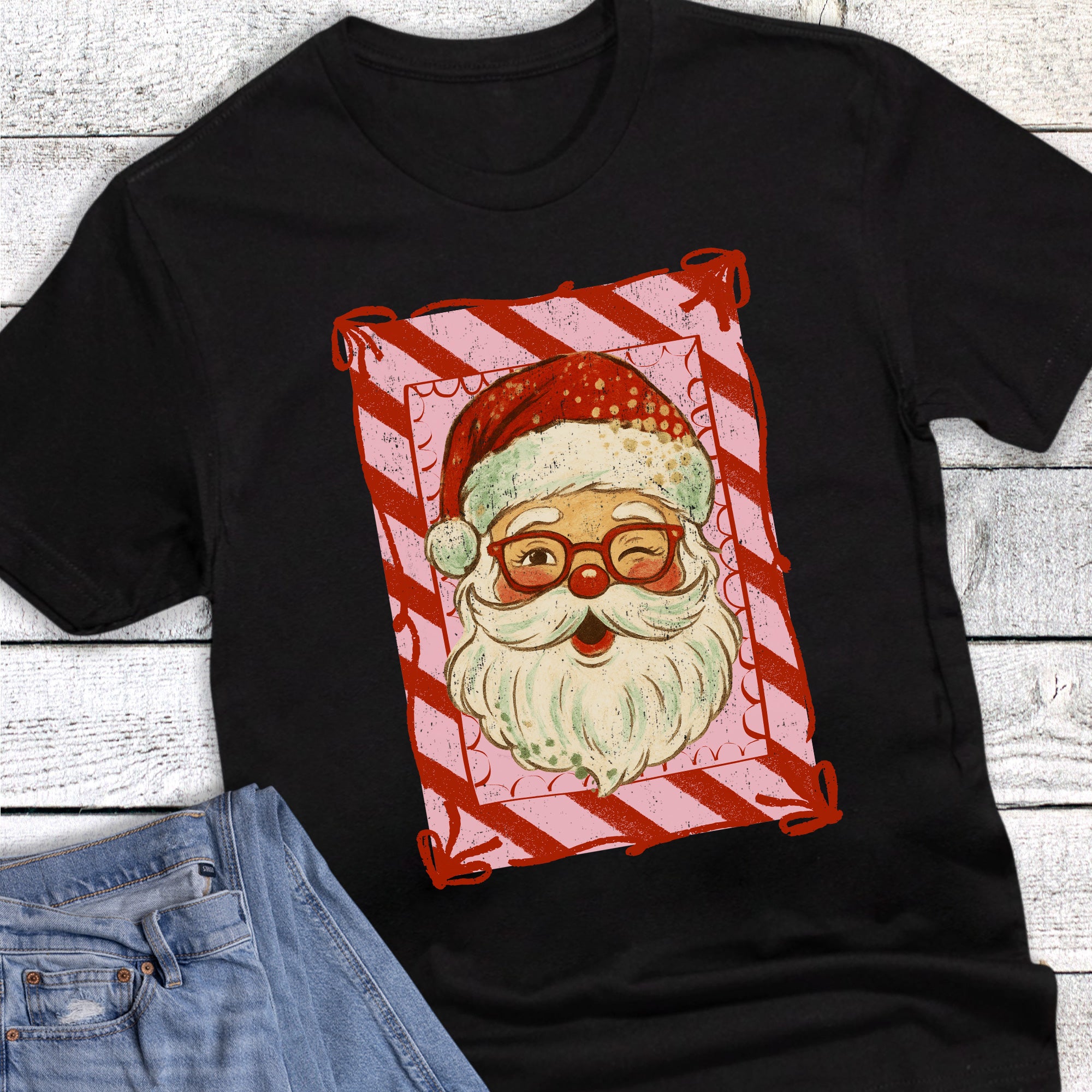 Christmas Winking Santa Stripes
