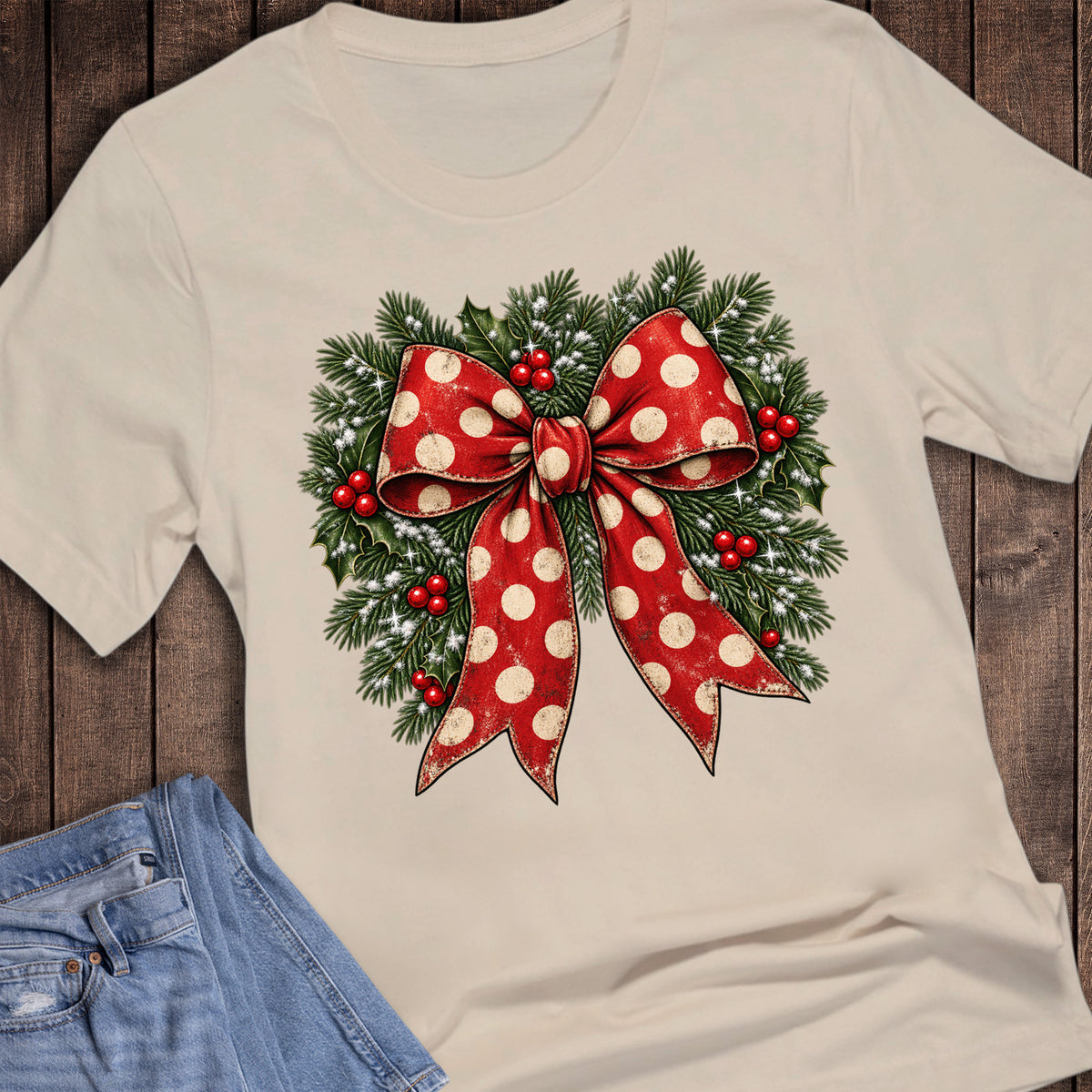 Christmas Wreath Polka Dot Bow