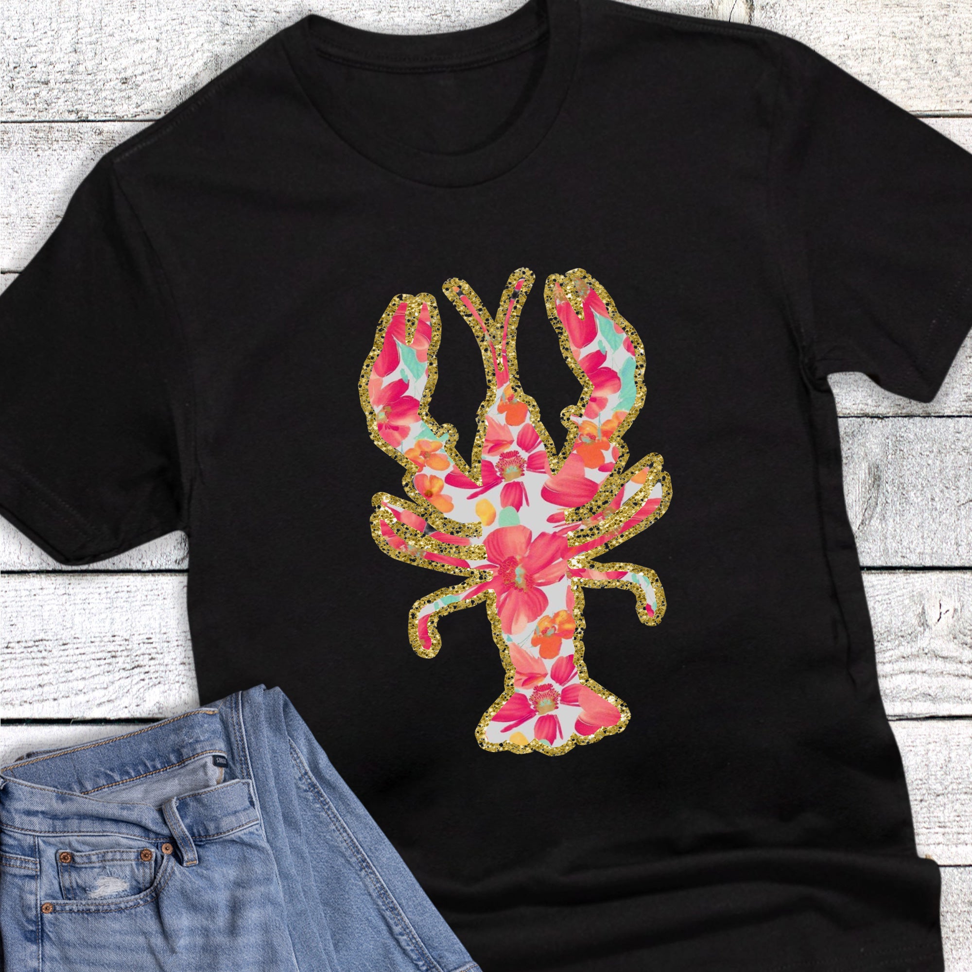 Crawfish Faux Glitter and Florals