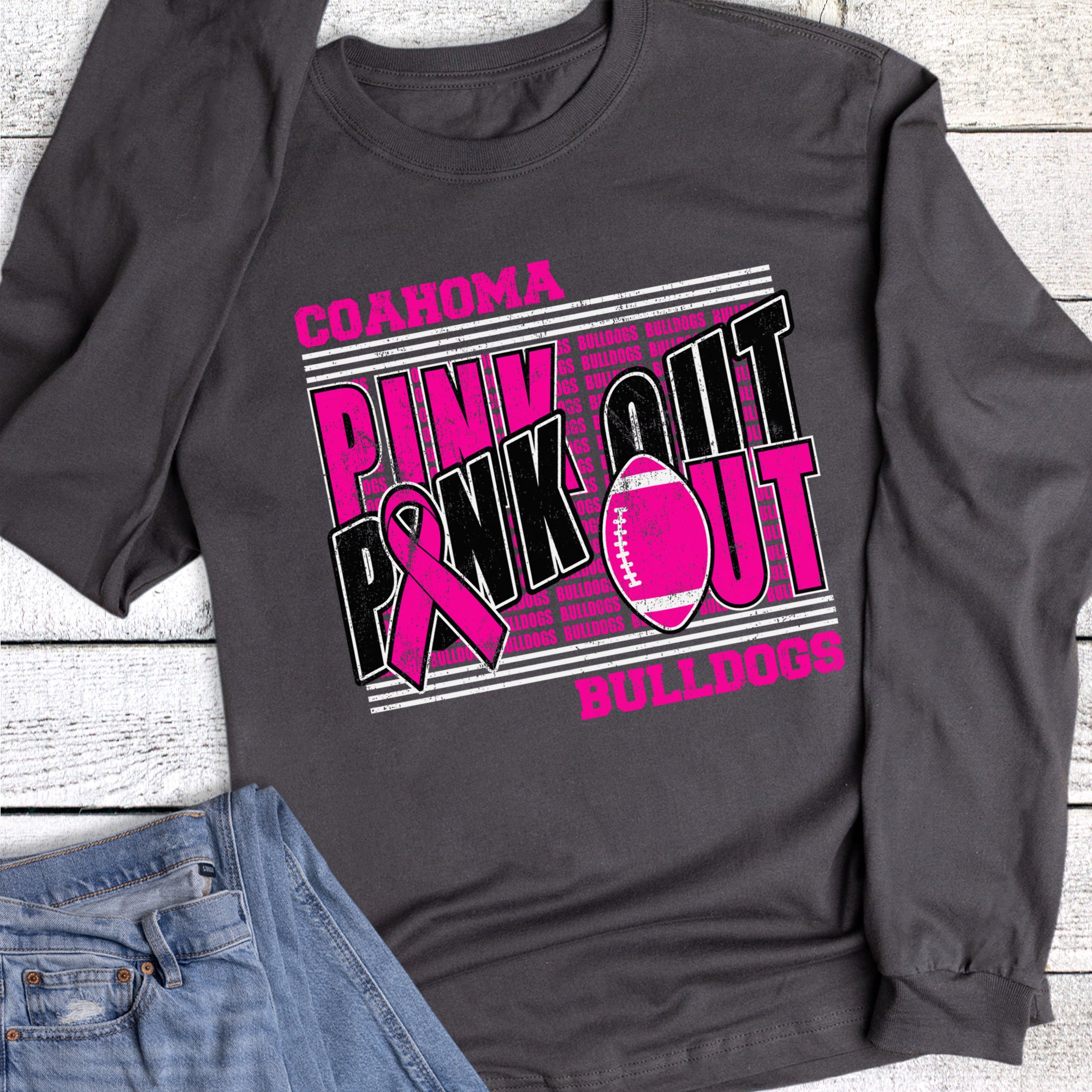 Custom Mascot Football Spiritwear Pink Out Long Sleeve