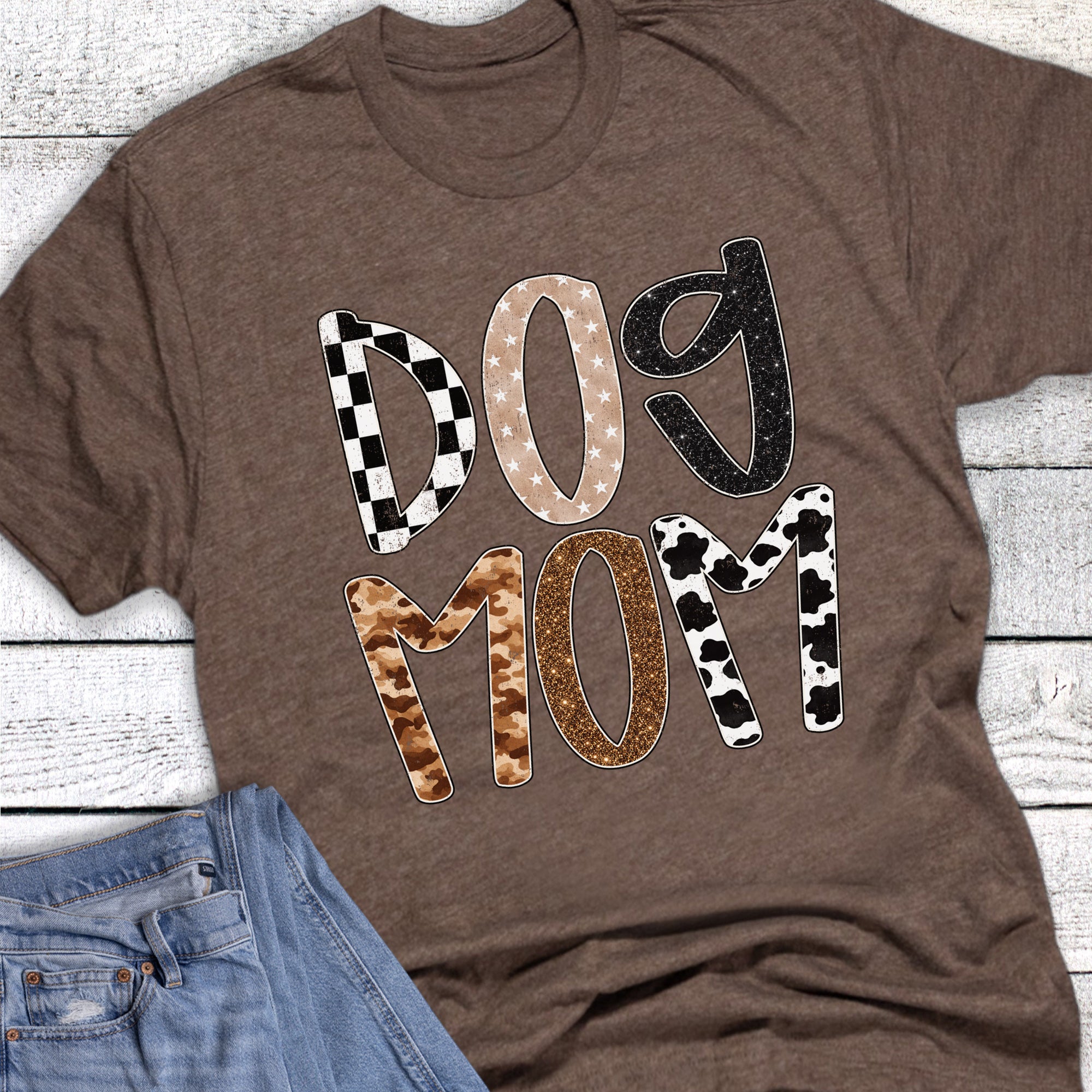 Dog Mom Check Polka Glitter