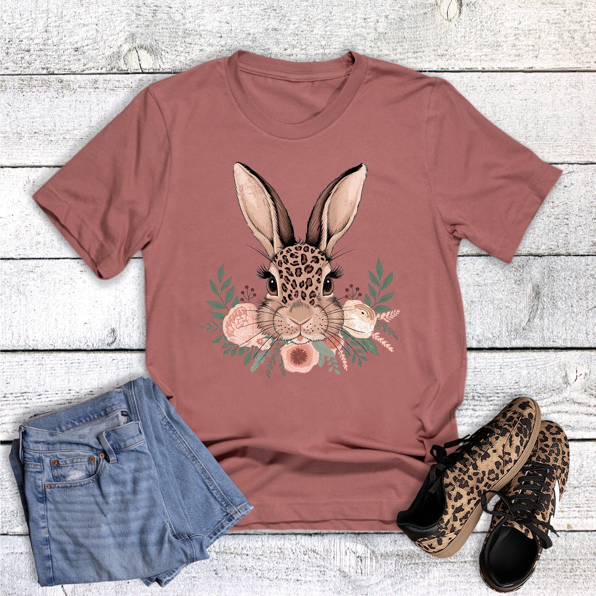 Easter Boho Leopard Bunny Floral