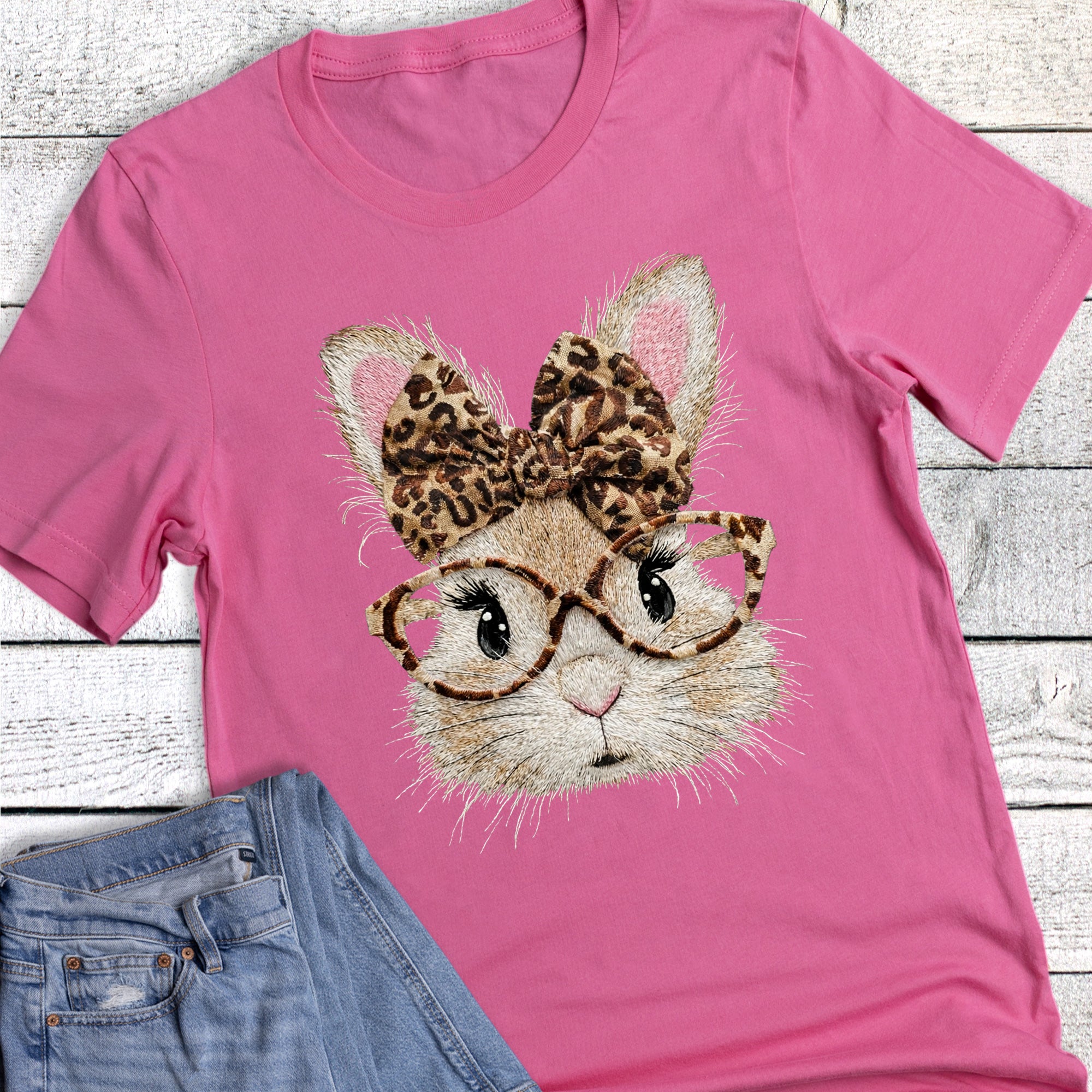 Easter Bunny with Leopard Bow and Glasses