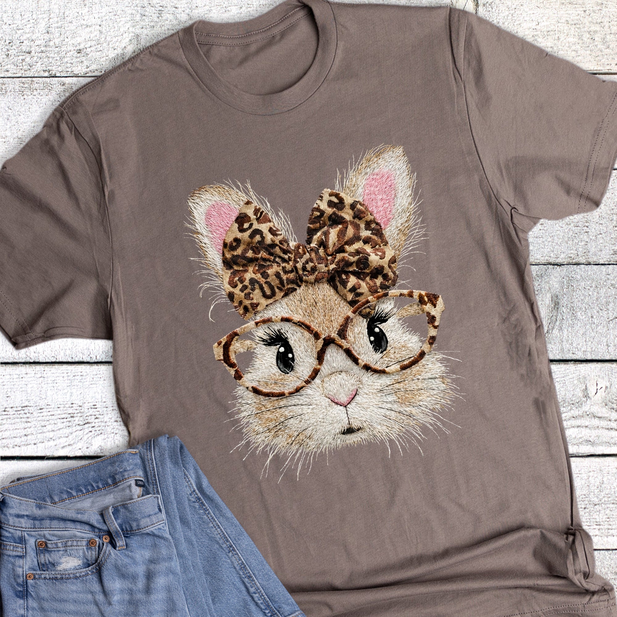 Easter Bunny with Leopard Bow and Glasses