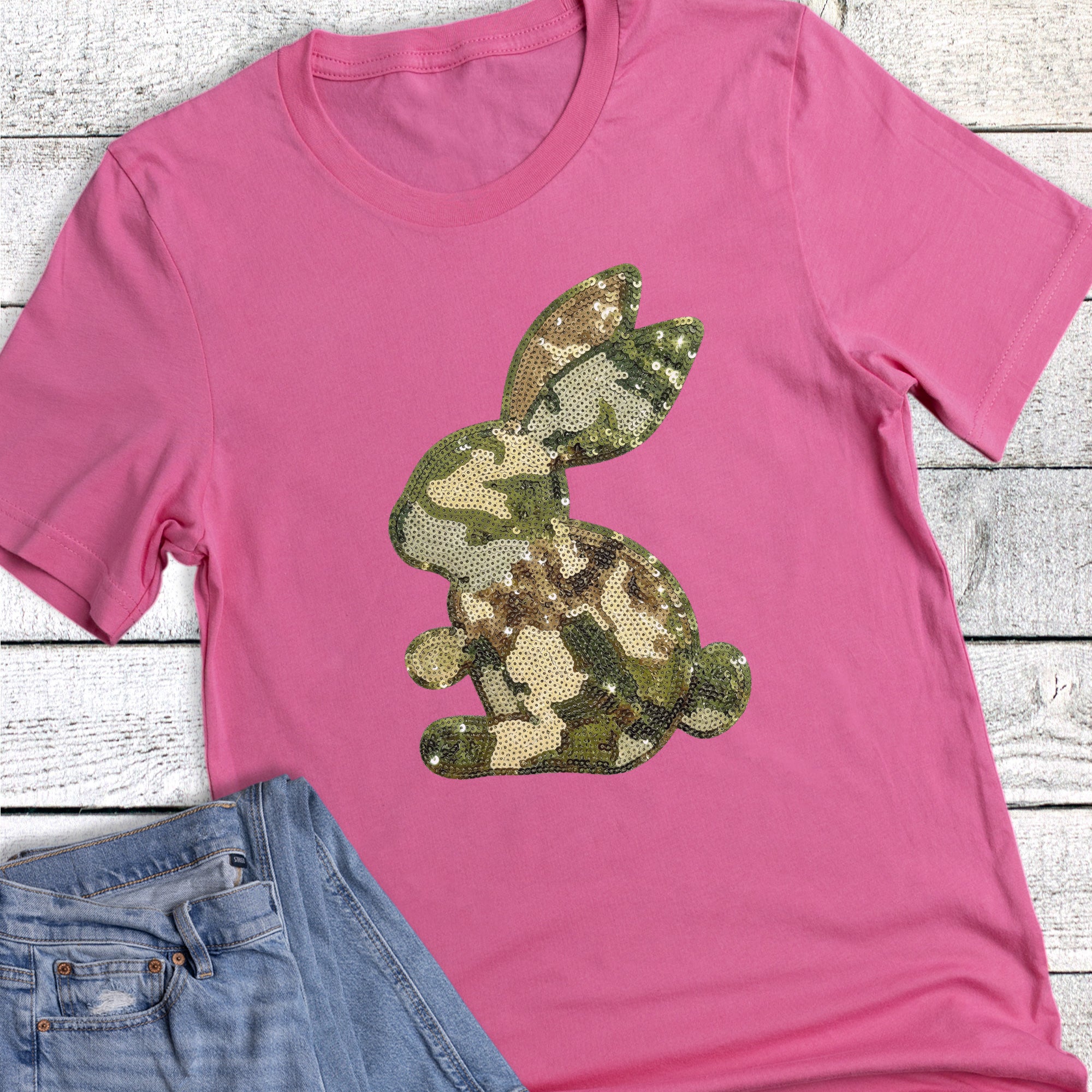 Easter Camo and Faux Sequin Bunny