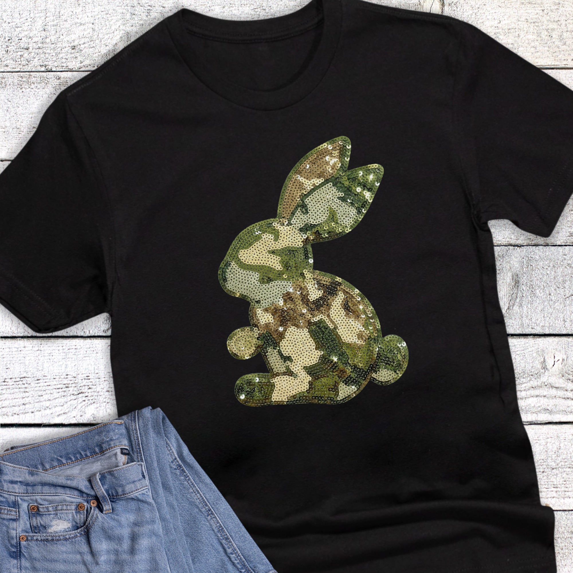 Easter Camo and Faux Sequin Bunny
