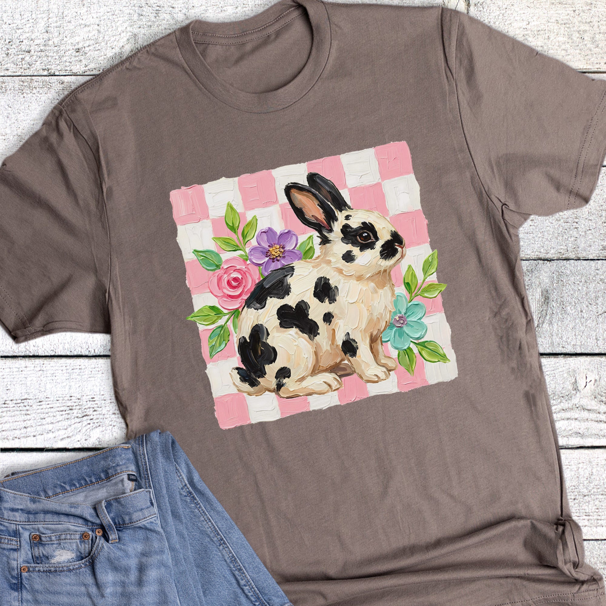 Easter Cow Print Bunny with Florals