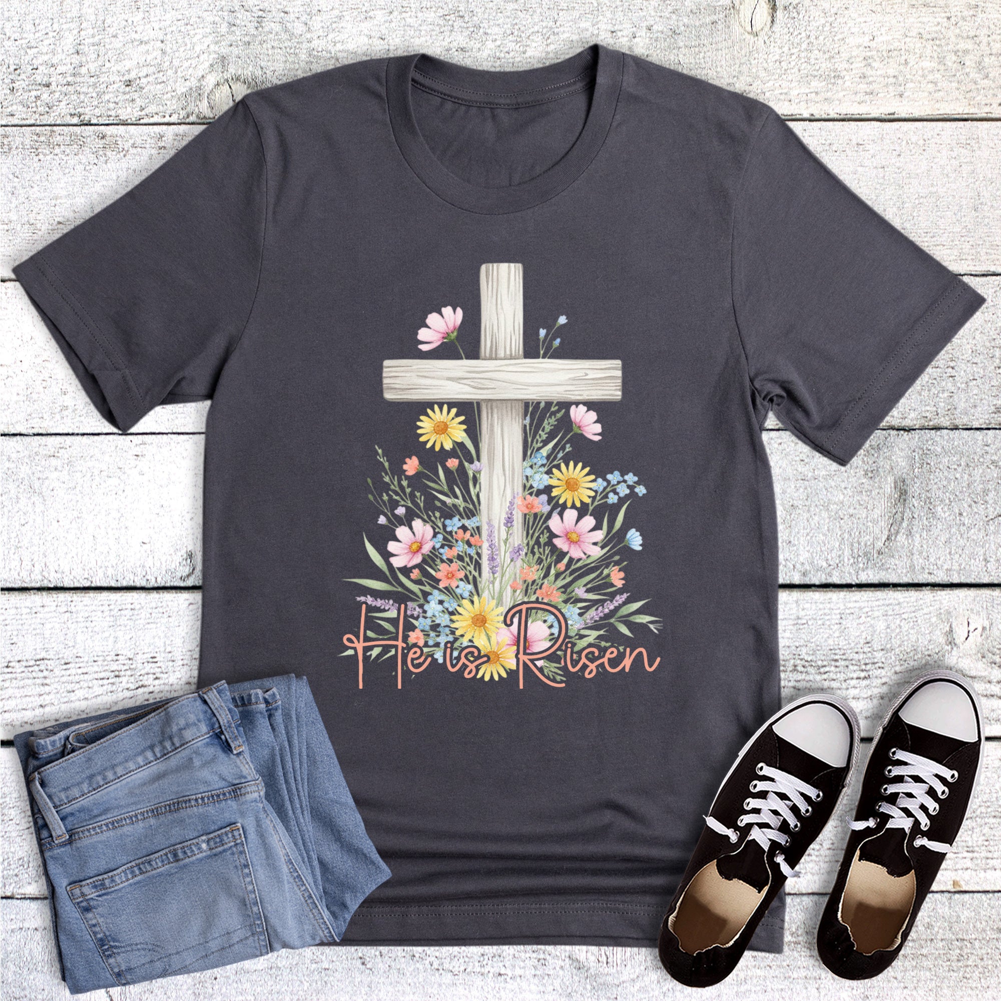 Easter Faith Floral Cross He is Risen