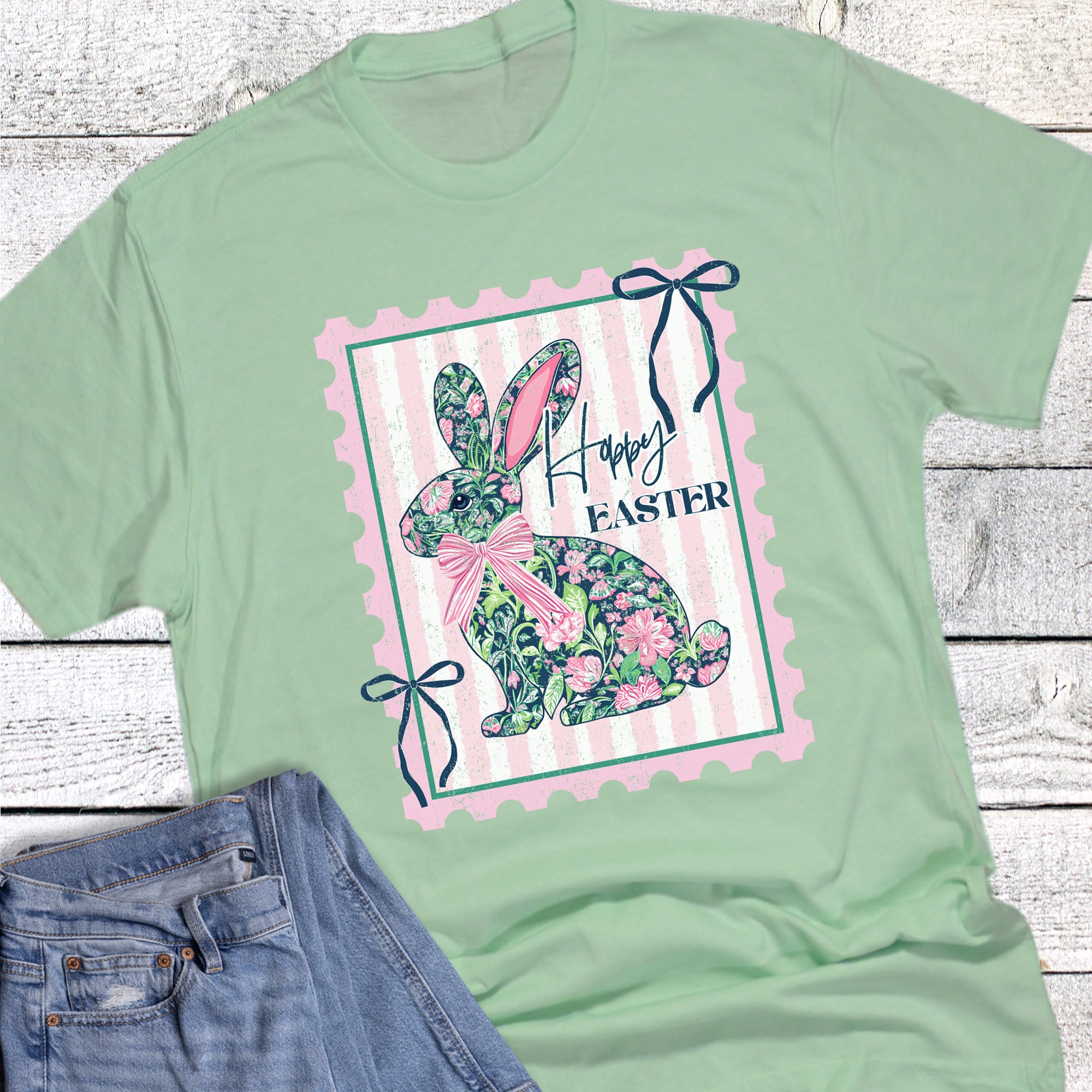 Easter Floral Bunny Stripe Stamp