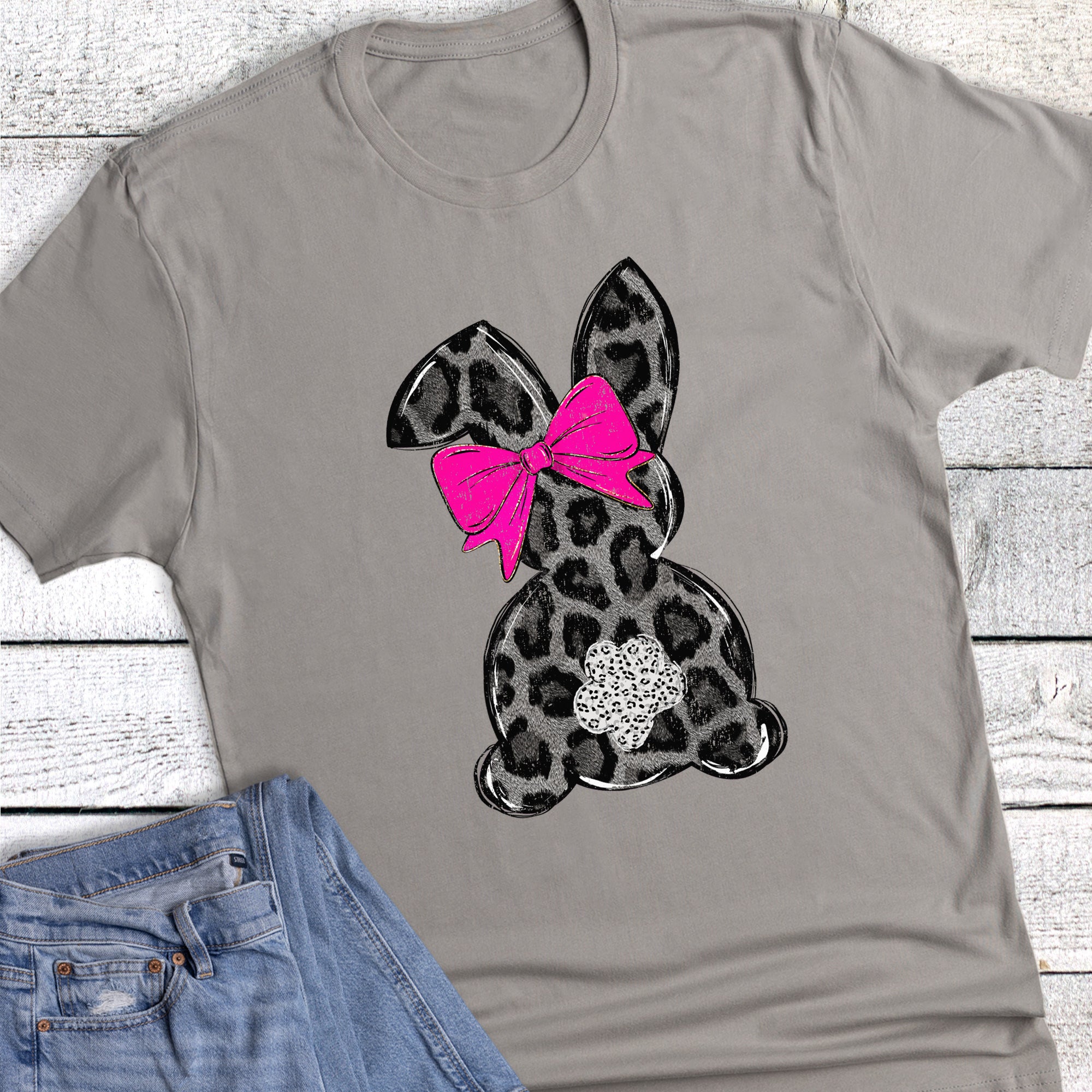 Easter Gray Leopard Bunny and Bow