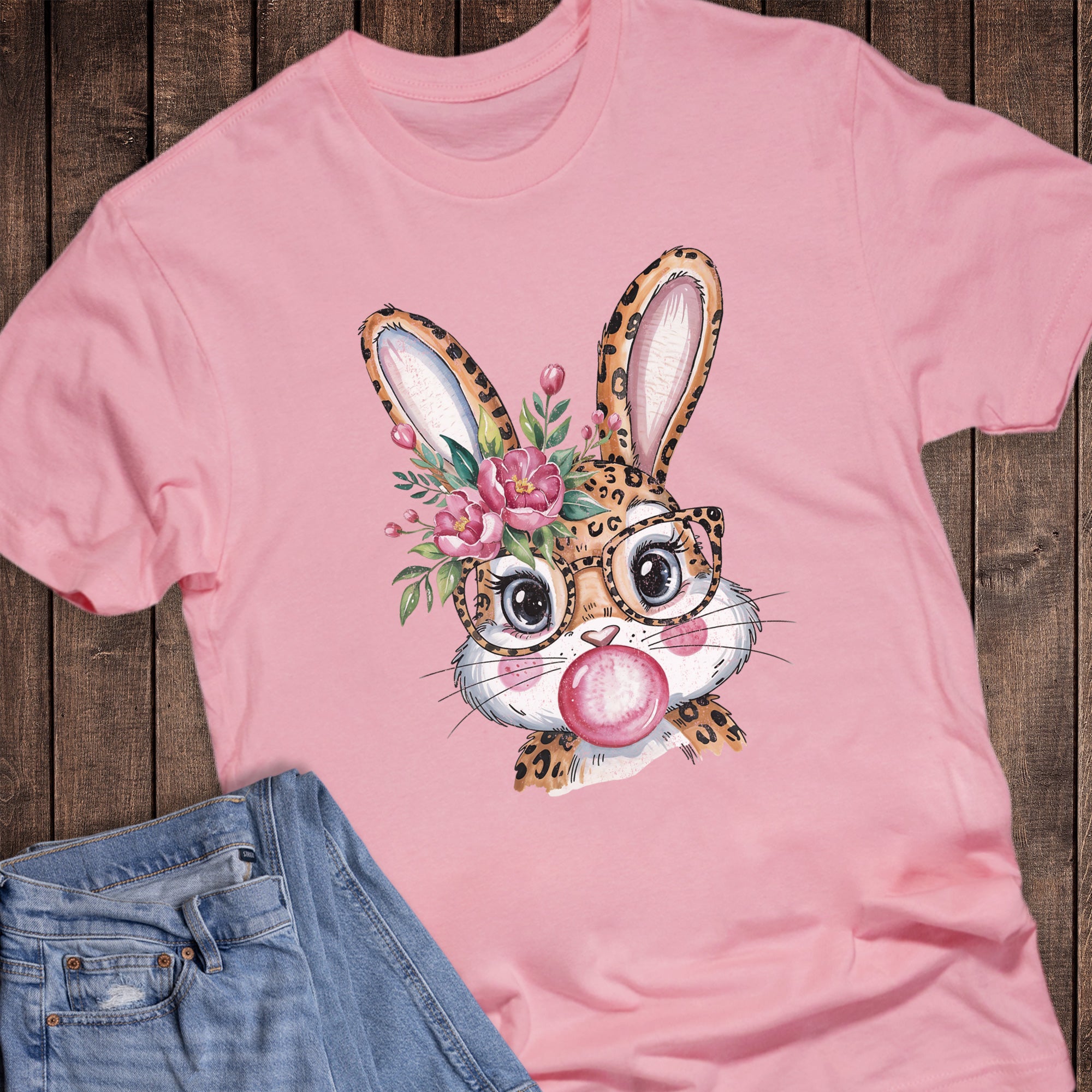Easter Leopard Bunny with Bubblegum and Floral