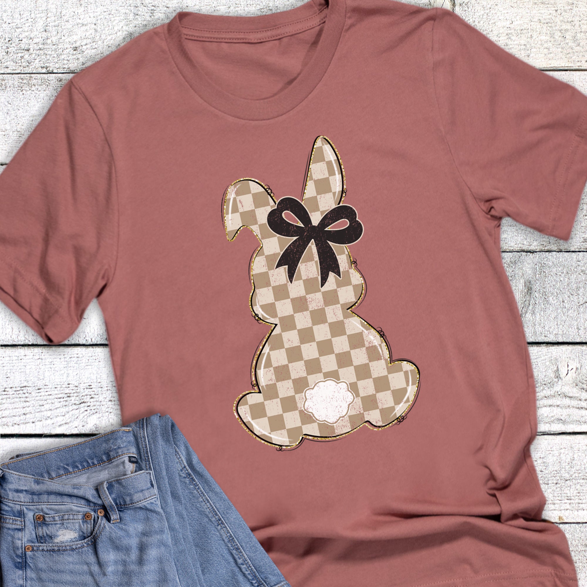 Easter Neutral Check Bunny Graphic Tee