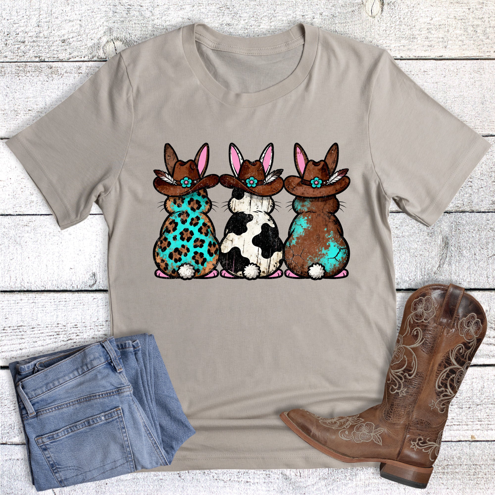 Easter Western Bunnies With Cowboy Hats Graphic Tee
