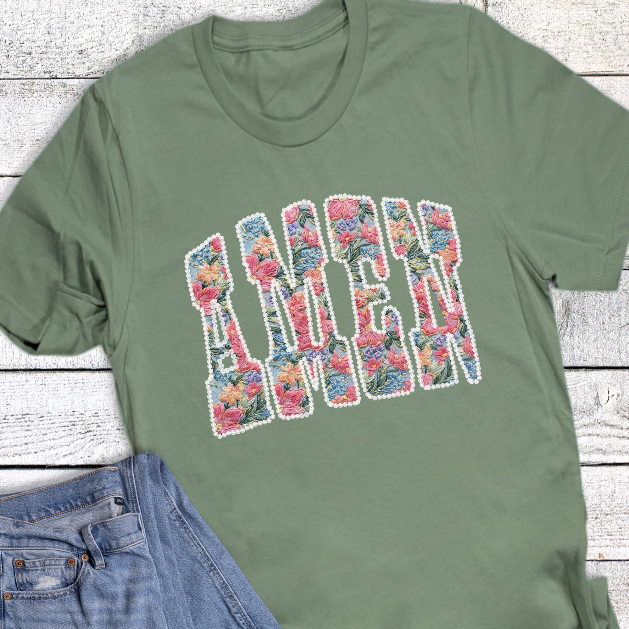 Faith Amen Faux Embroidered