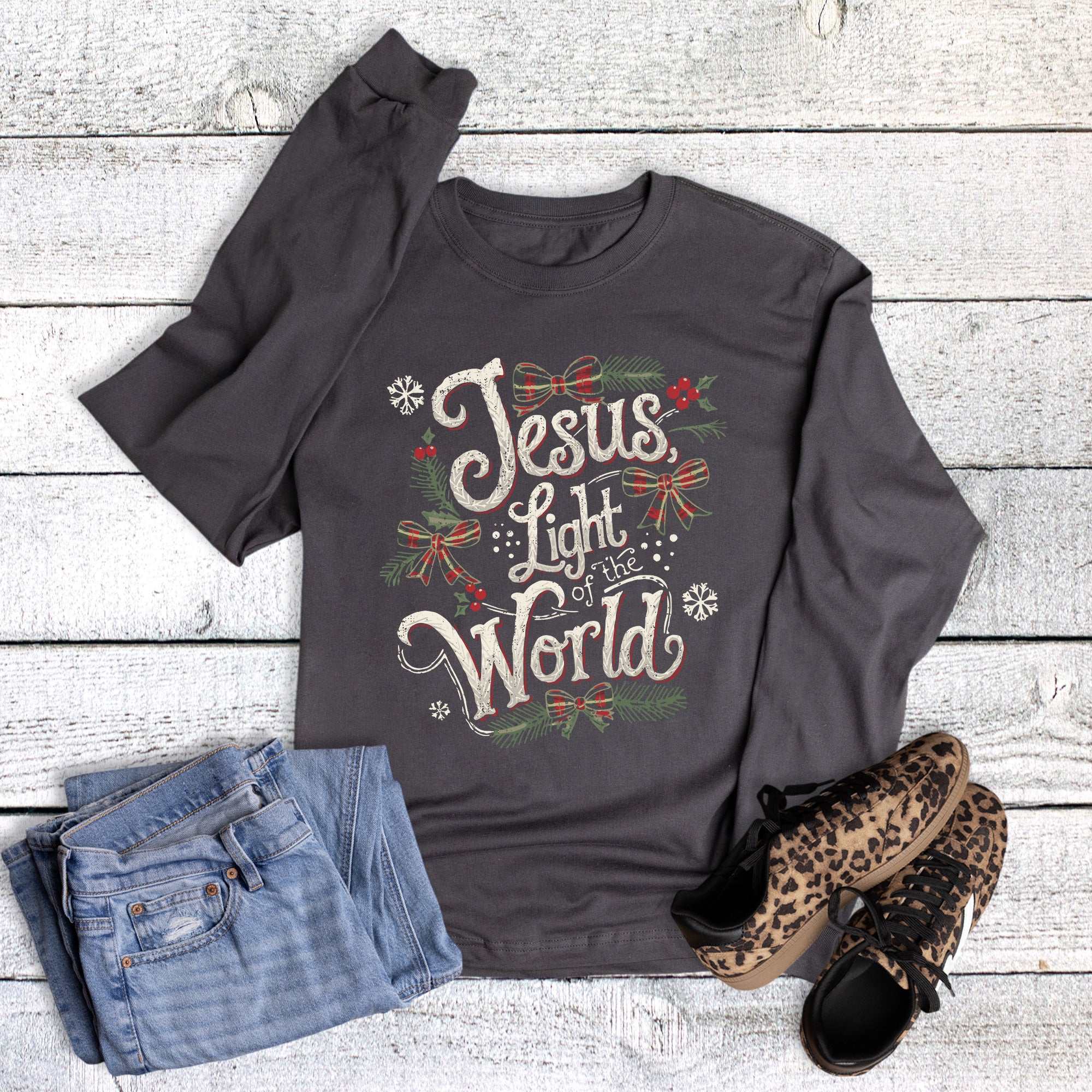 Faith Christmas Jesus Light of the World Long Sleeve