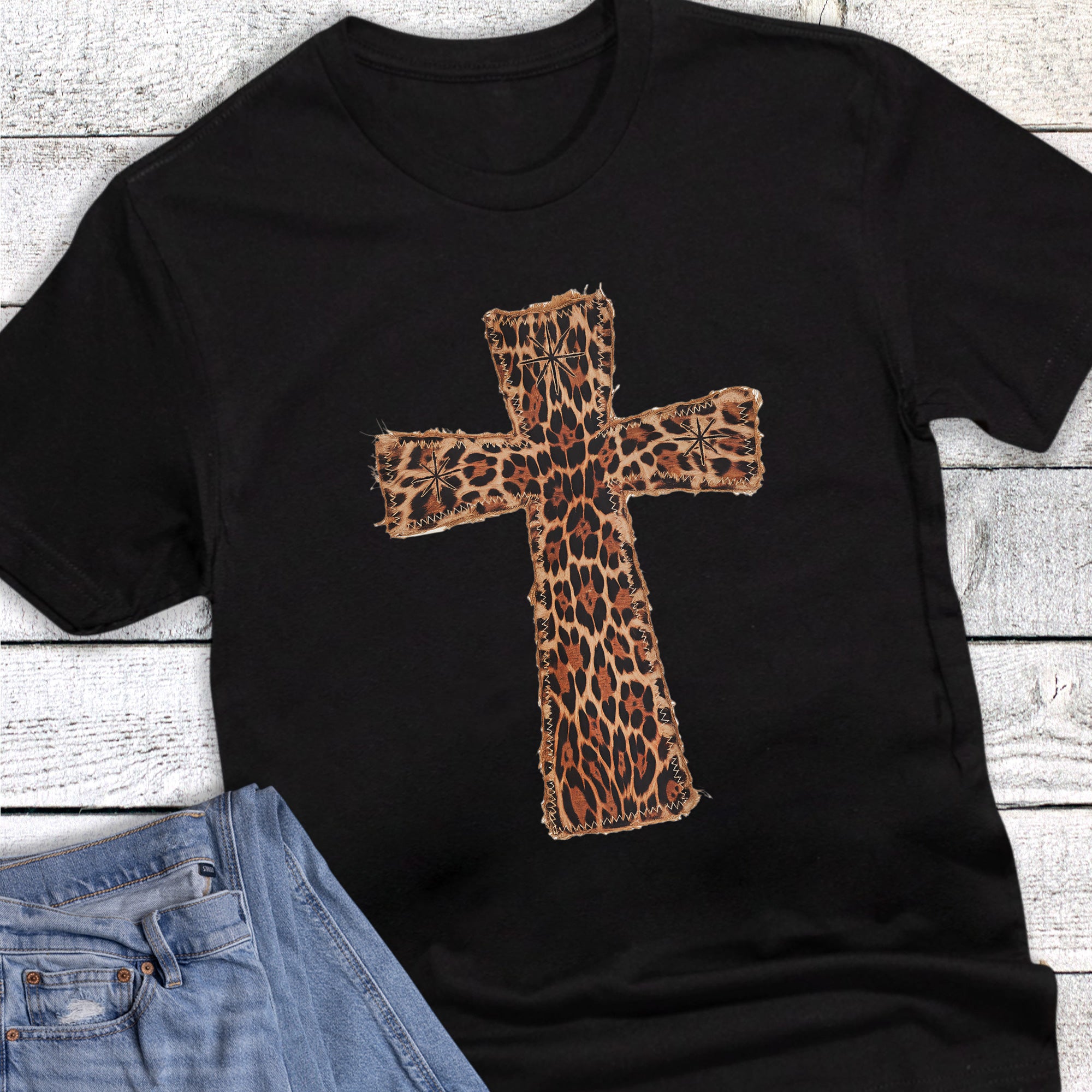 Faith Leopard Cross Star