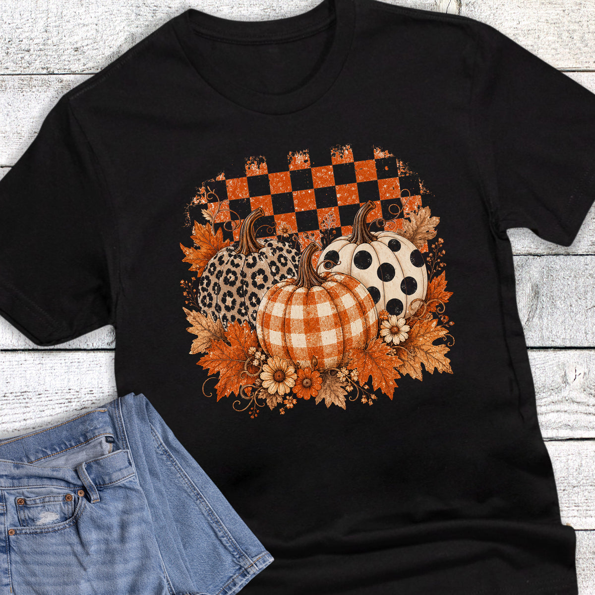 Fall Boho Leopard Gingham Dot Pumpkin Trio