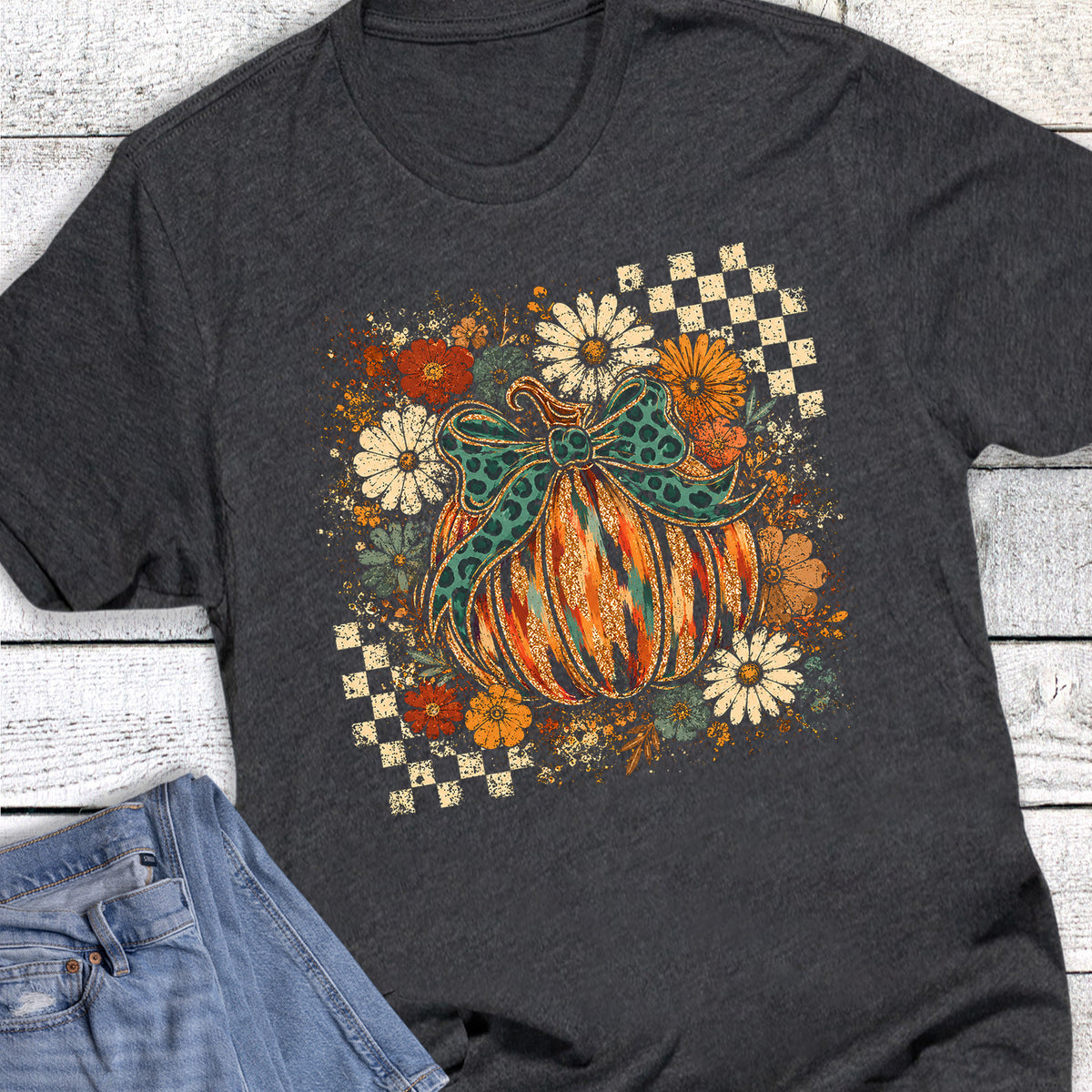Fall Boho Pumpkin Check Florals