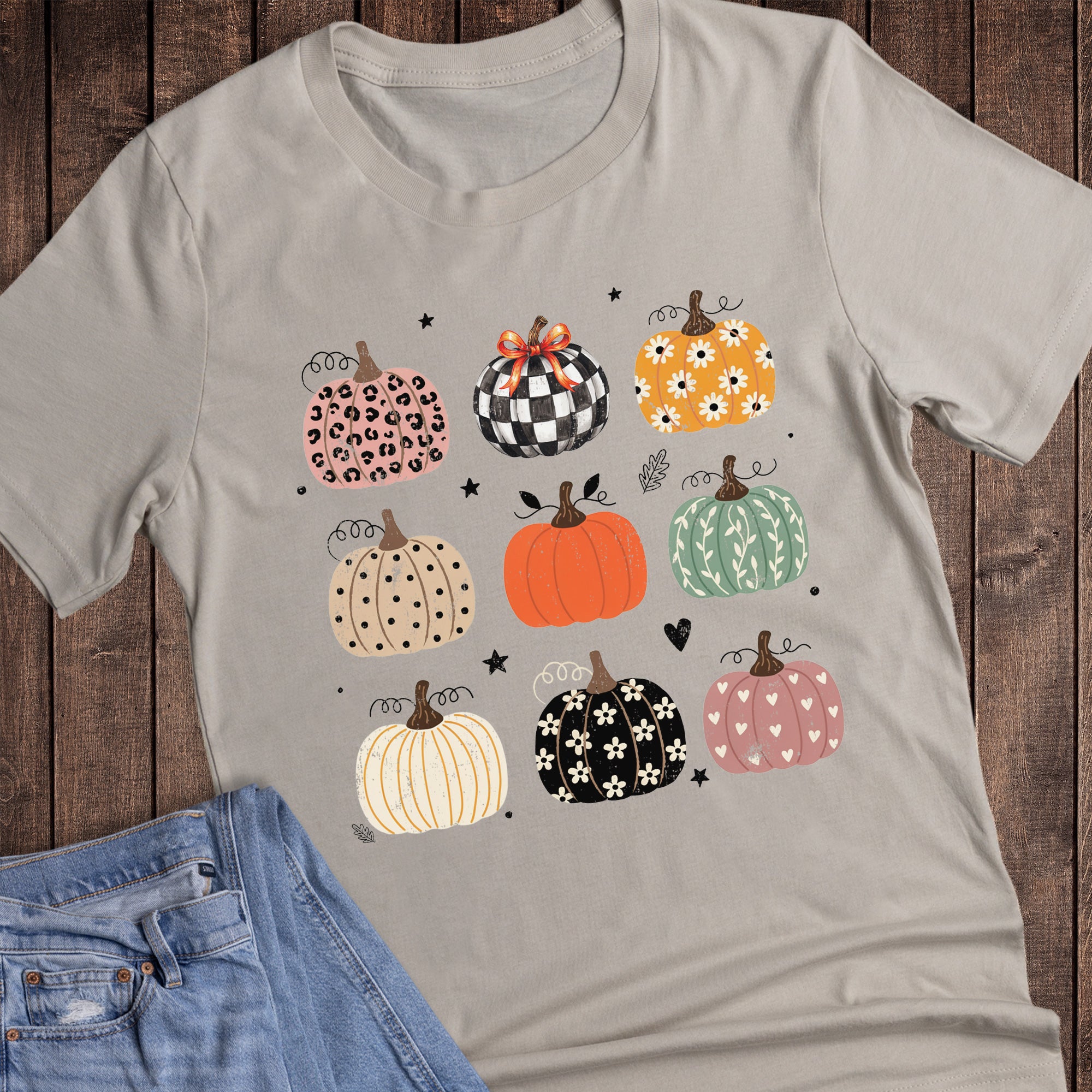 Fall Boho Pumpkin Leopard Check Daisy