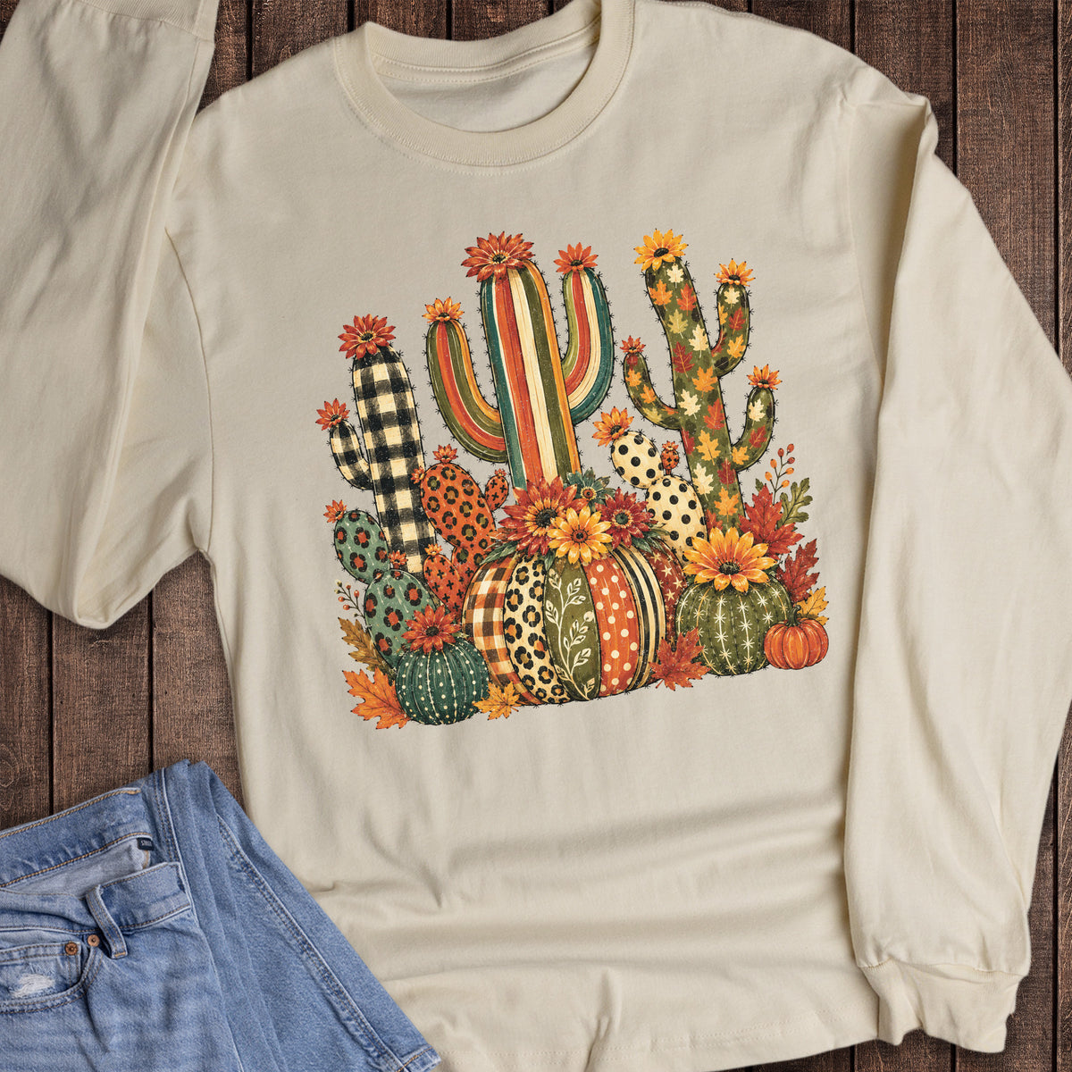 Fall Cacti Sunflowers Leaves Long Sleeve