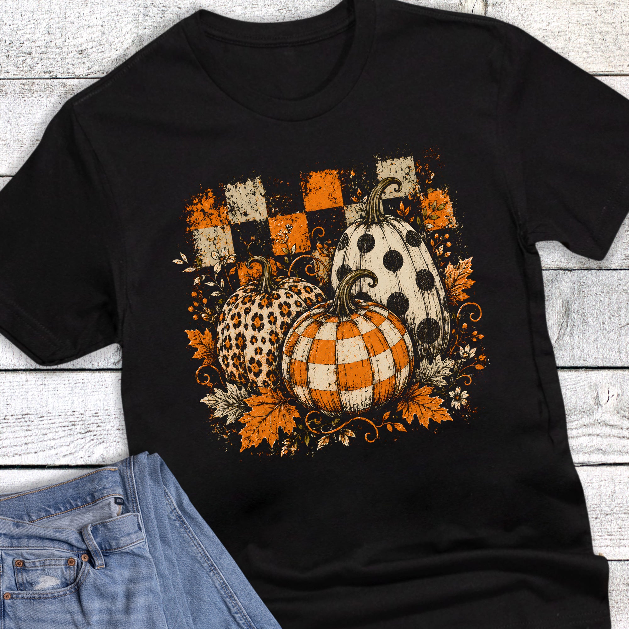 Fall Check Pumpkin Trio Leopard Polka