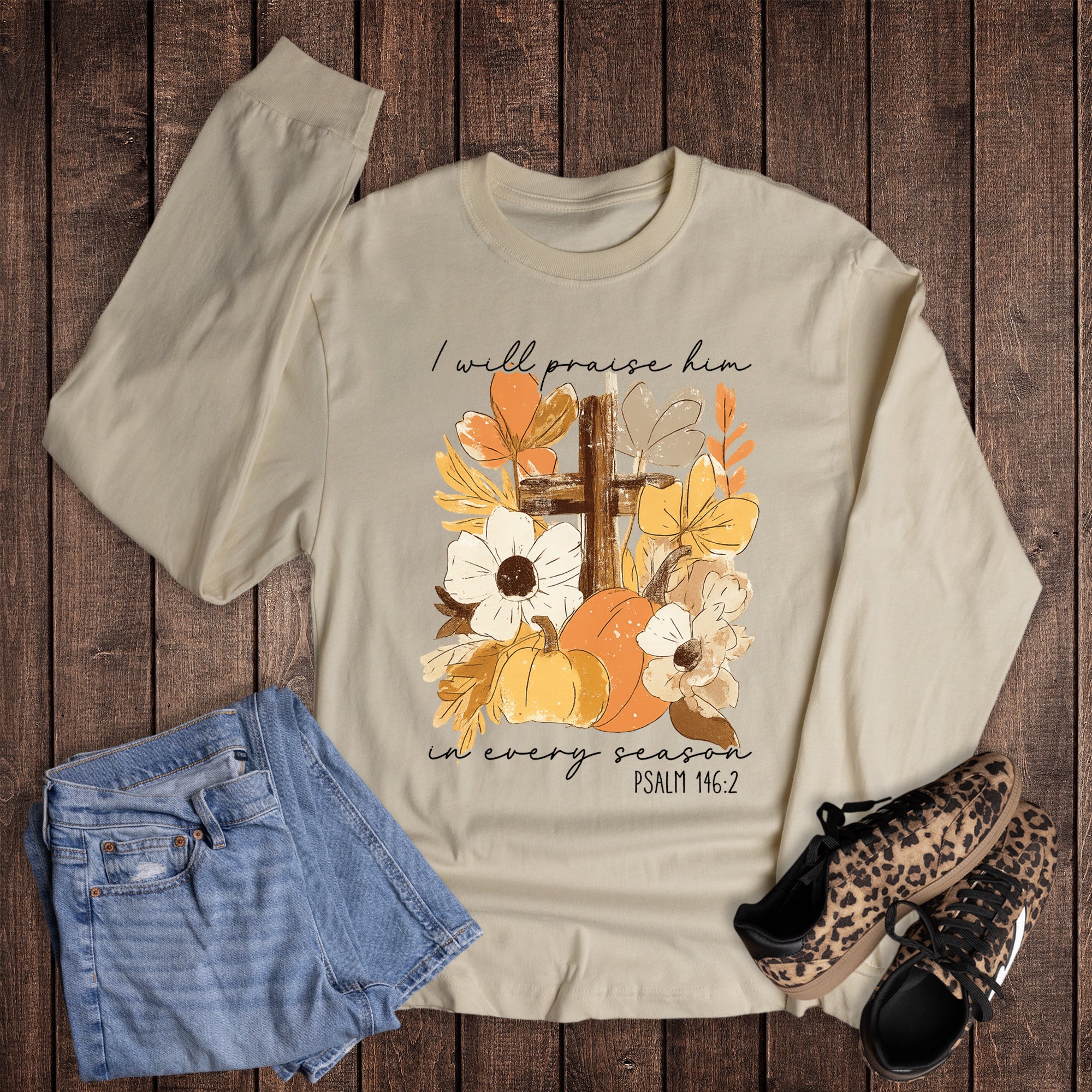 Fall Faith Boho Praise Him in Every Season Long Sleeve