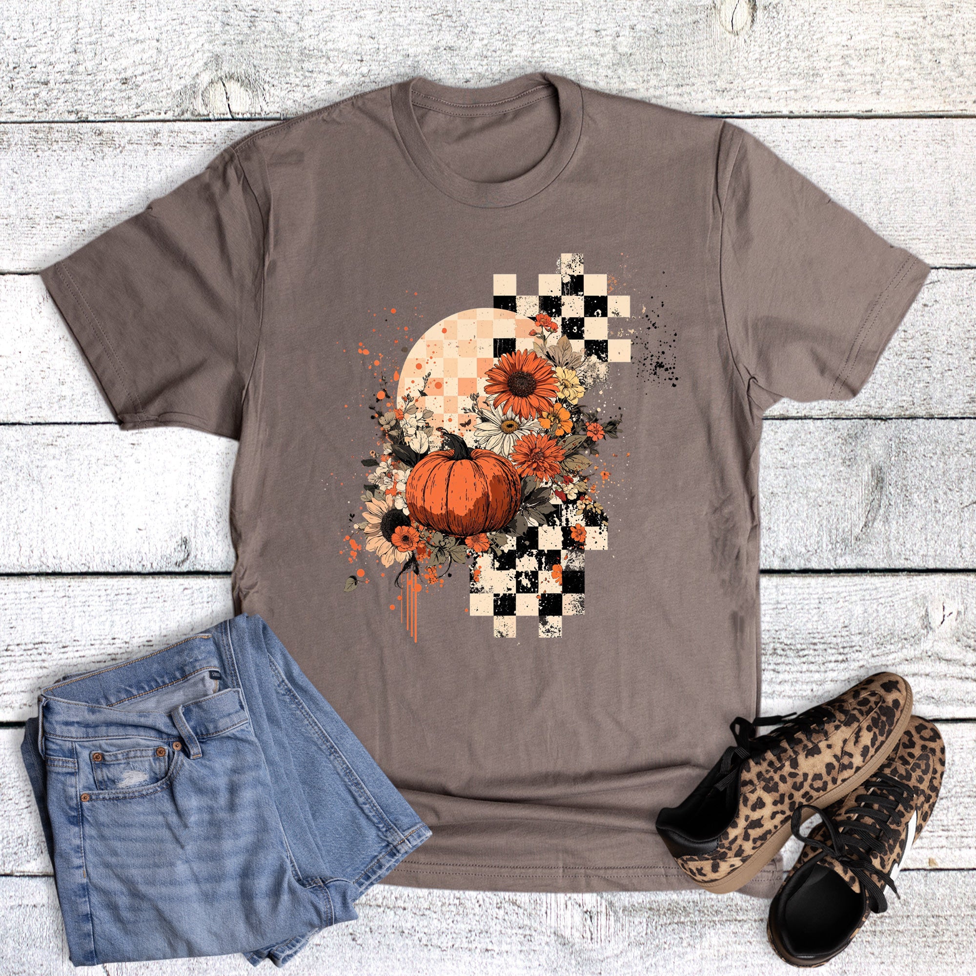 Fall Floral Pumpkin Checked