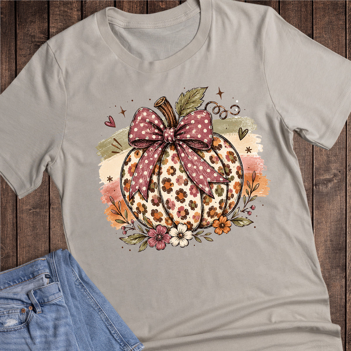 Fall Floral Pumpkin Stripes Polka Bow