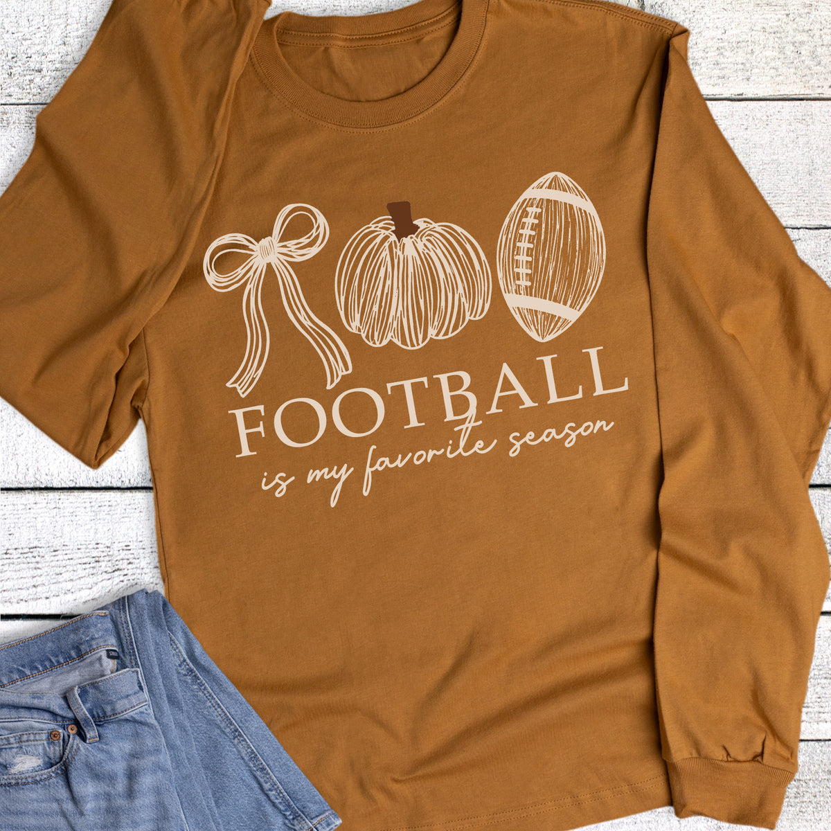 Fall Football Favorite Season Pumpkin Ball Doodles Long Sleeve