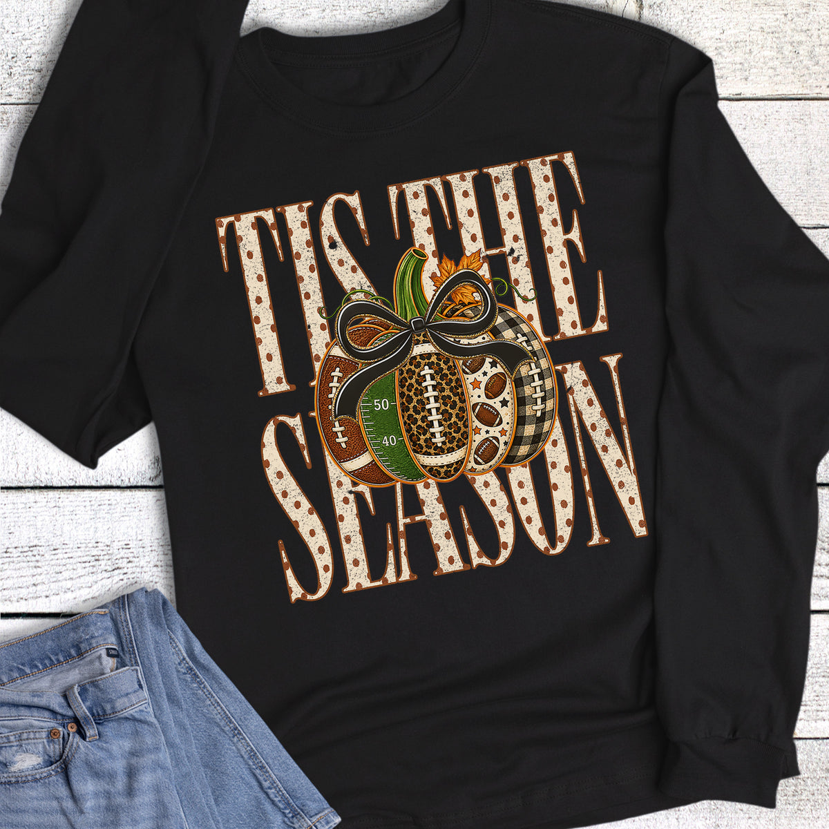 Fall Football Tis the Season Pumpkin Field Long Sleeve
