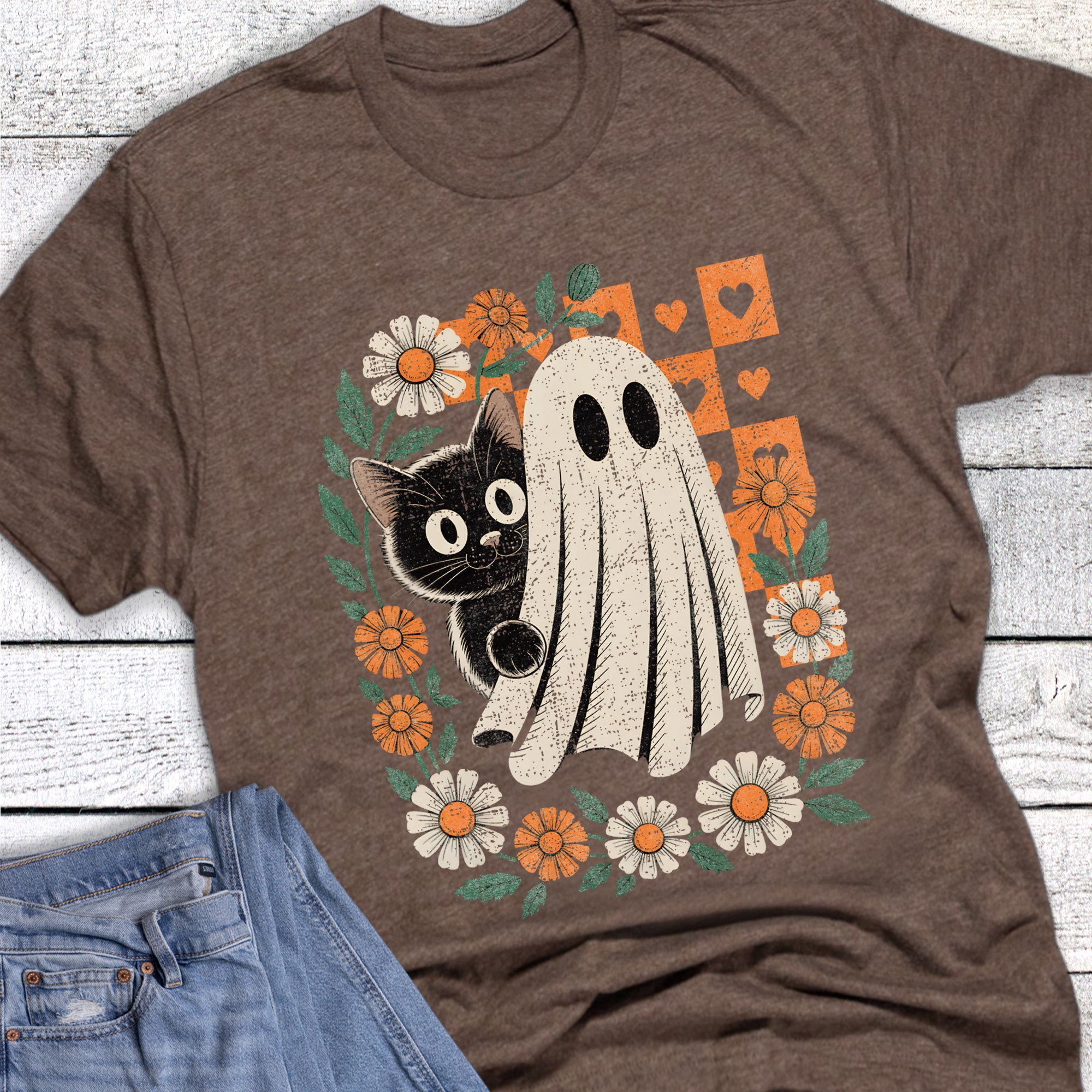Fall Halloween Black Cat Ghost Floral