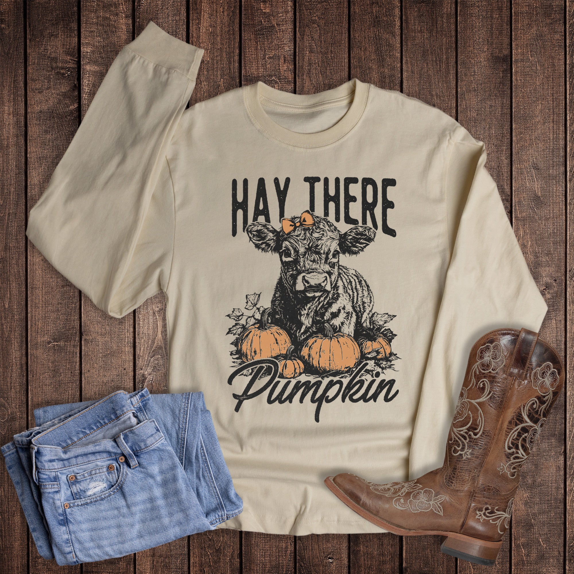 Fall Hay There Pumpkin Cow Long Sleeve