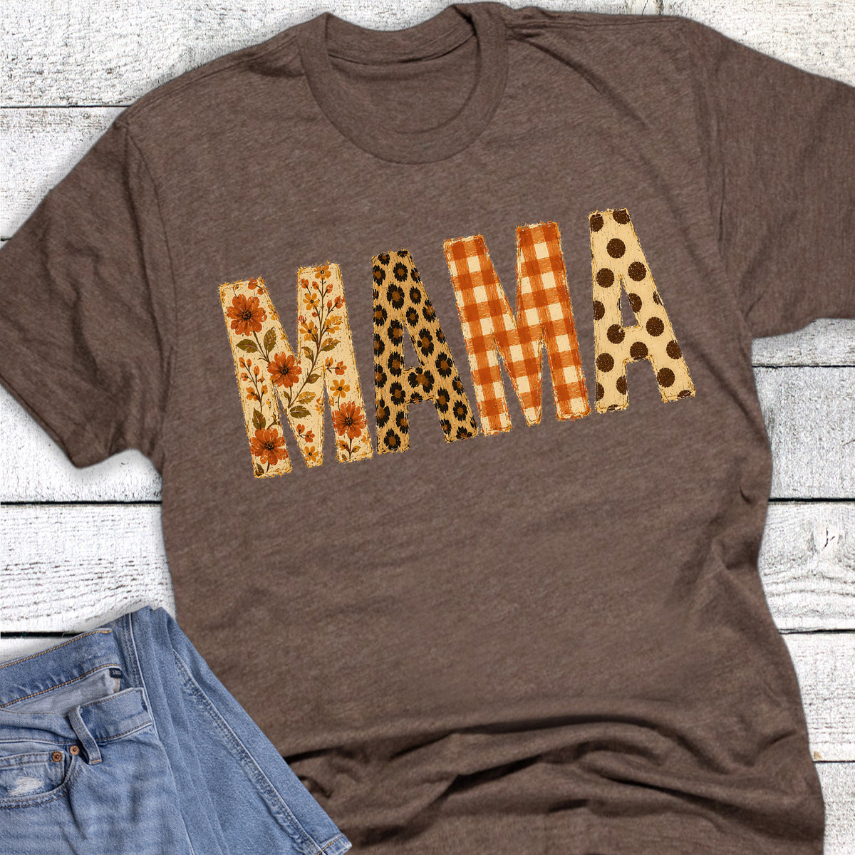Fall Mama Leopard Floral Check Dot