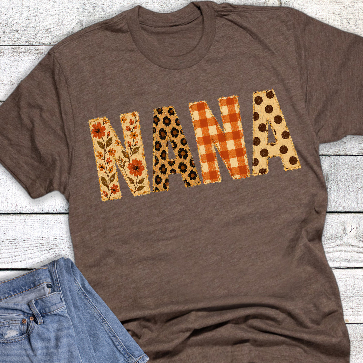 Fall Nana Leopard Floral Check Dot