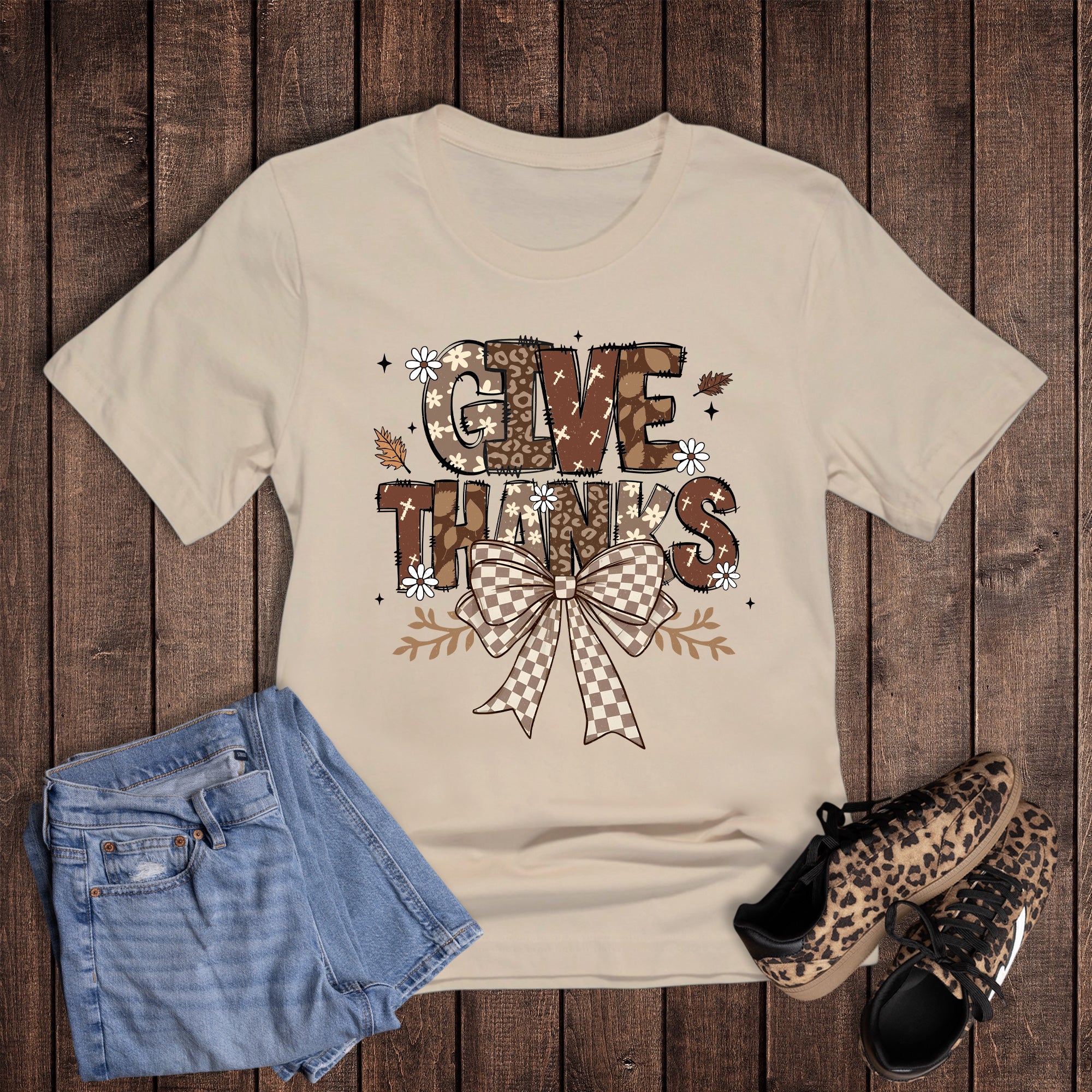 Fall Patterned Give Thanks Bow