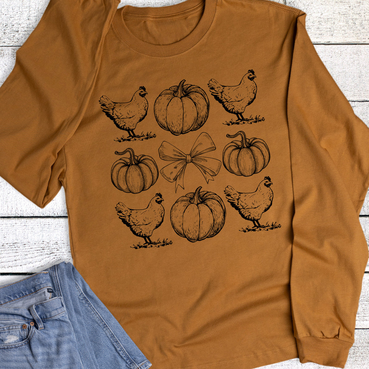 Fall Pumpkins Chickens Long Sleeve