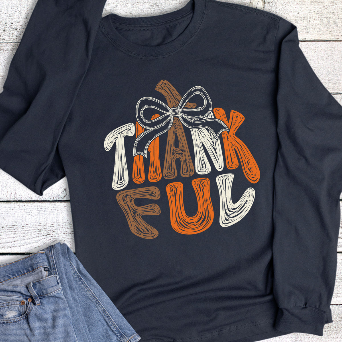 Fall Thankful Pumpkin Thanksgiving Doodles Long Sleeve