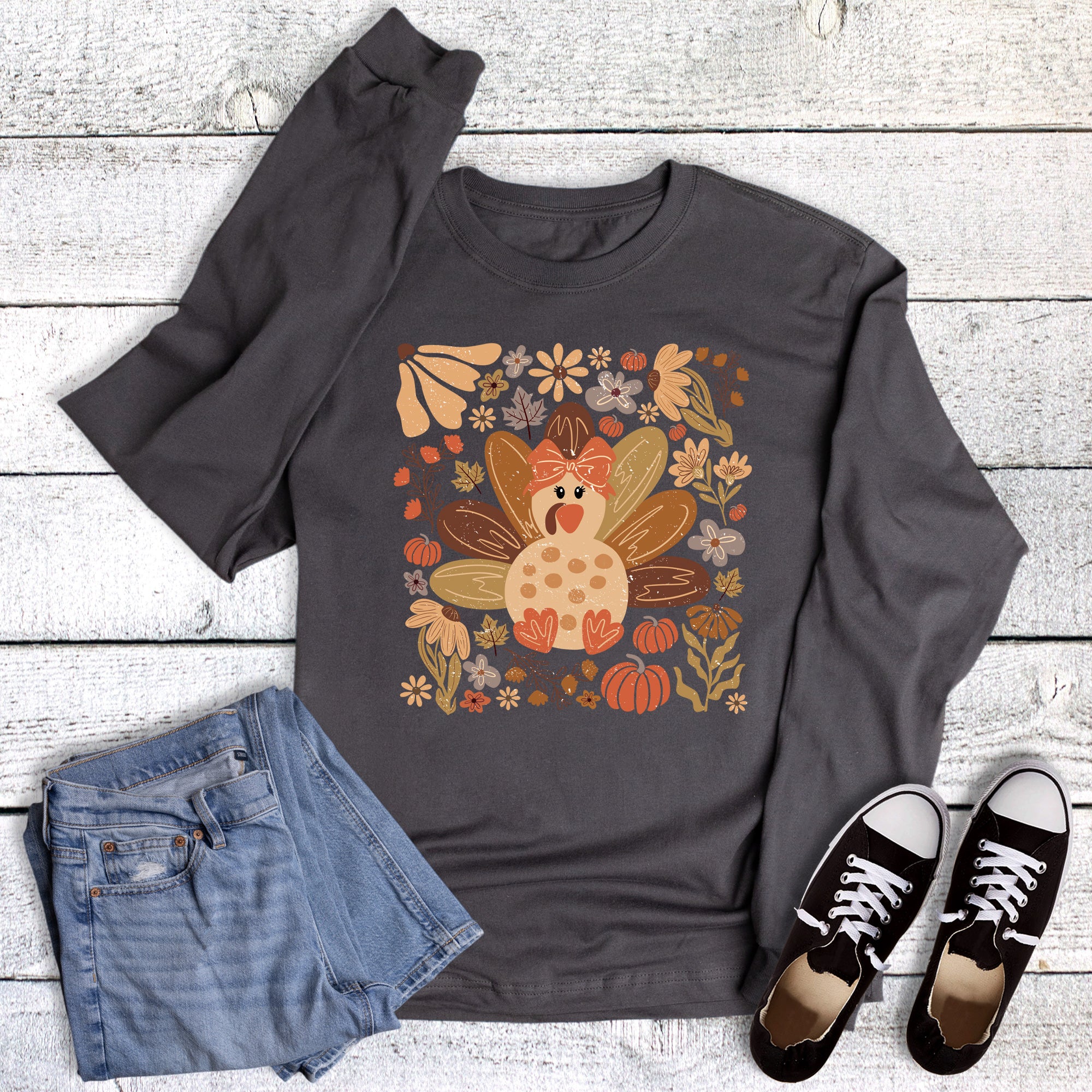 Fall Thanksgiving Boho Turkey Long Sleeve