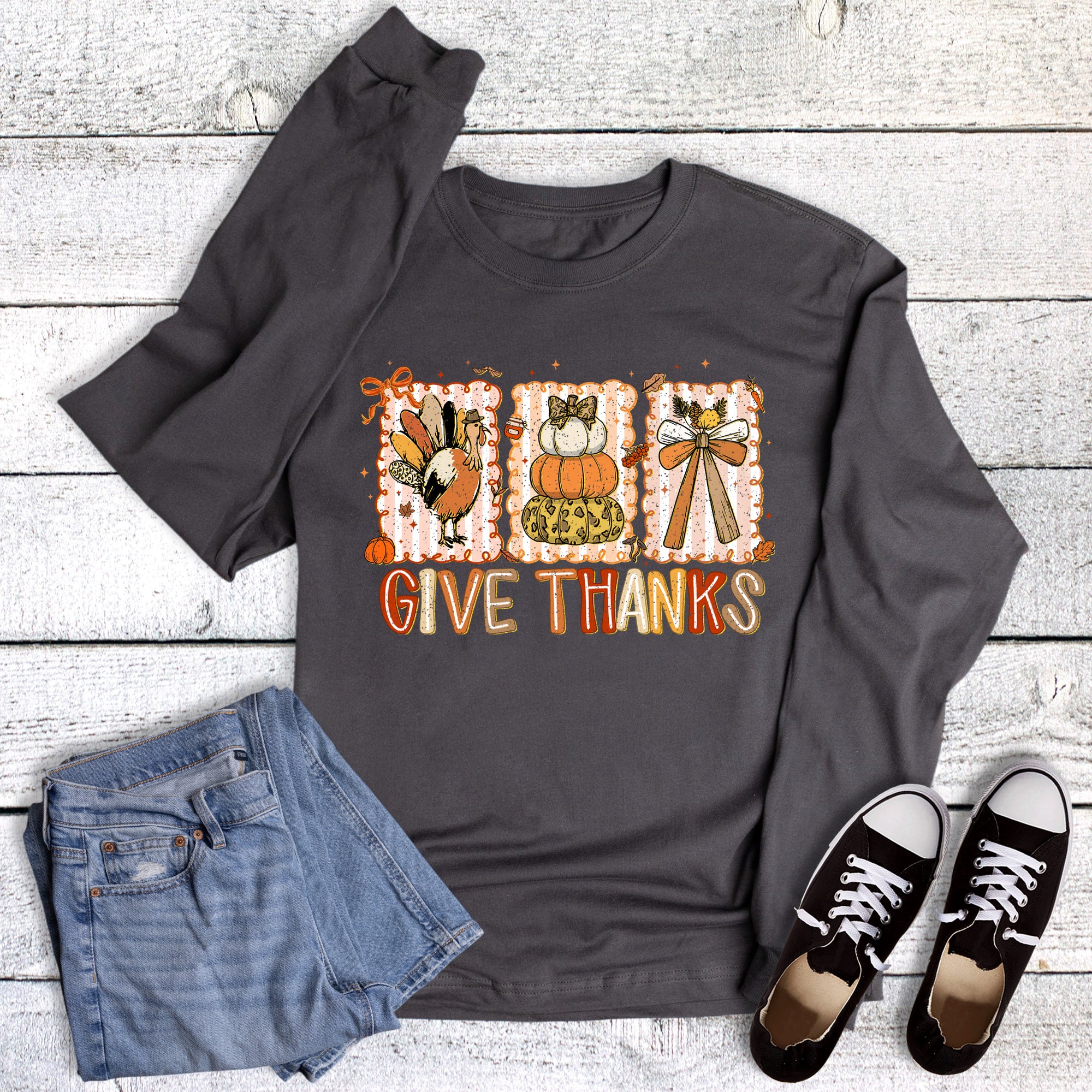 Fall Thanksgiving Coquette Give Thanks Long Sleeve