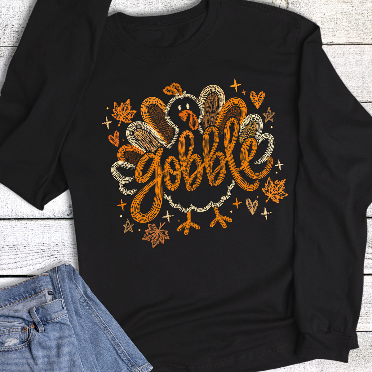 Fall Thanksgiving Turkey Gobble Doodles Long Sleeve