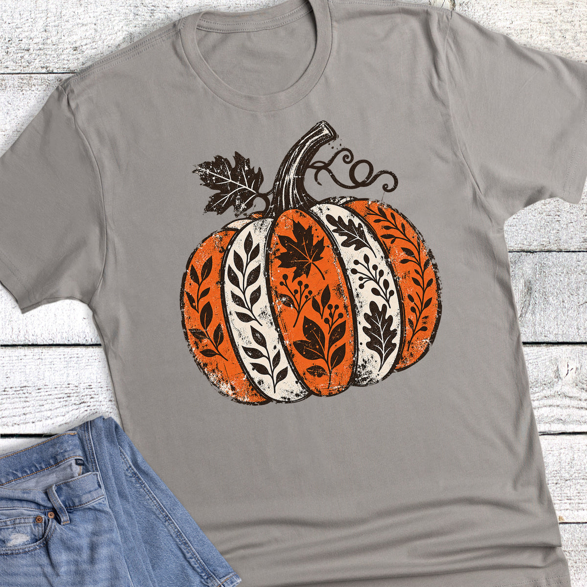 Fall Vintage Boho Pumpkin Leaves