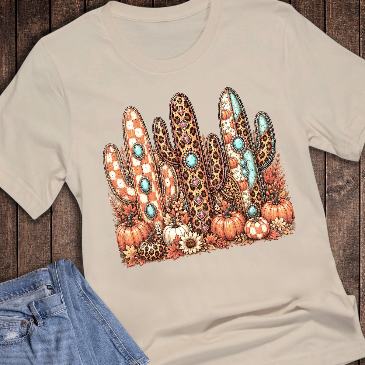 Fall Western Cactus Trio Pumpkins Turquoise