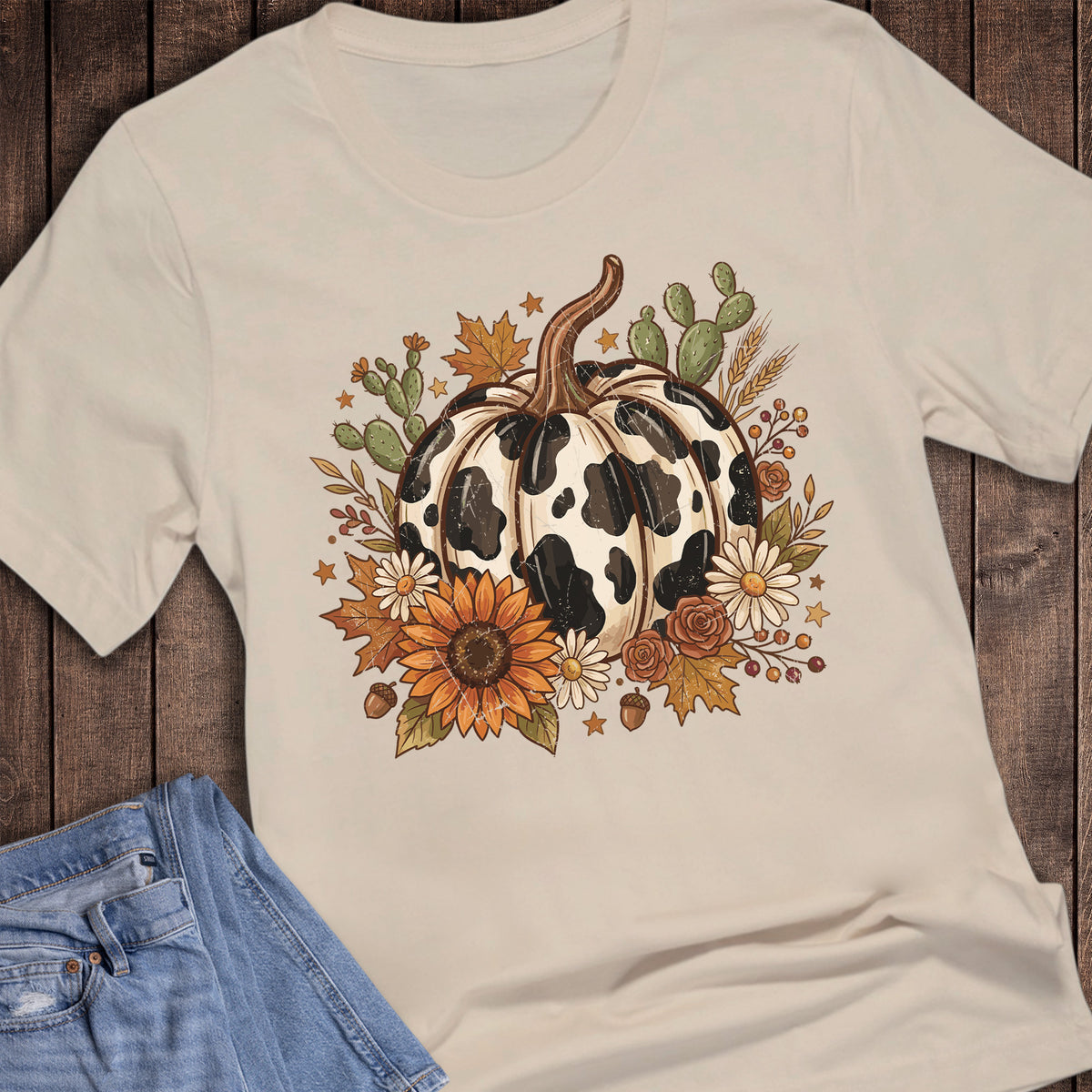 Fall Western Cow Print Pumpkin Florals