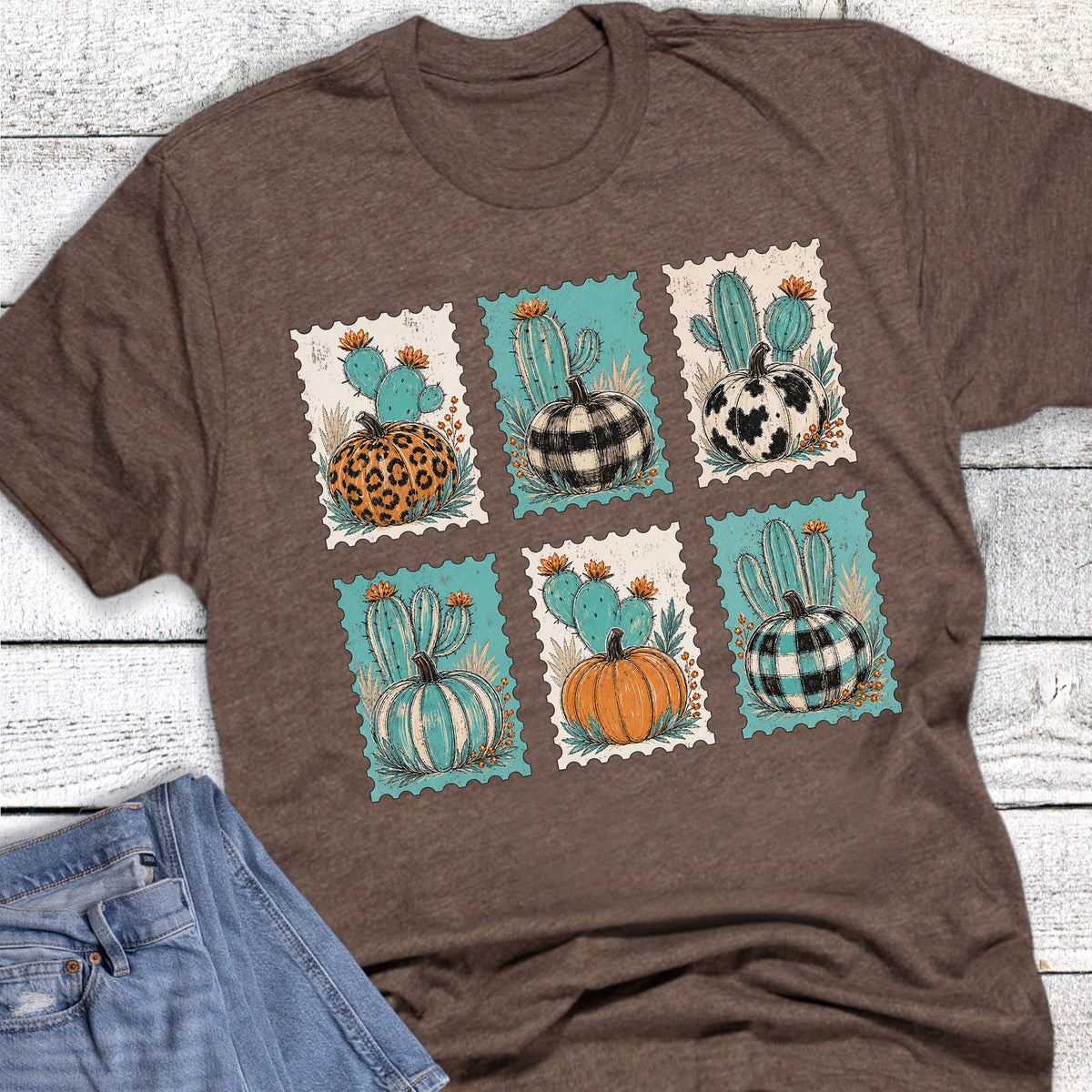 Fall Western Pumpkin Cactus Stamps