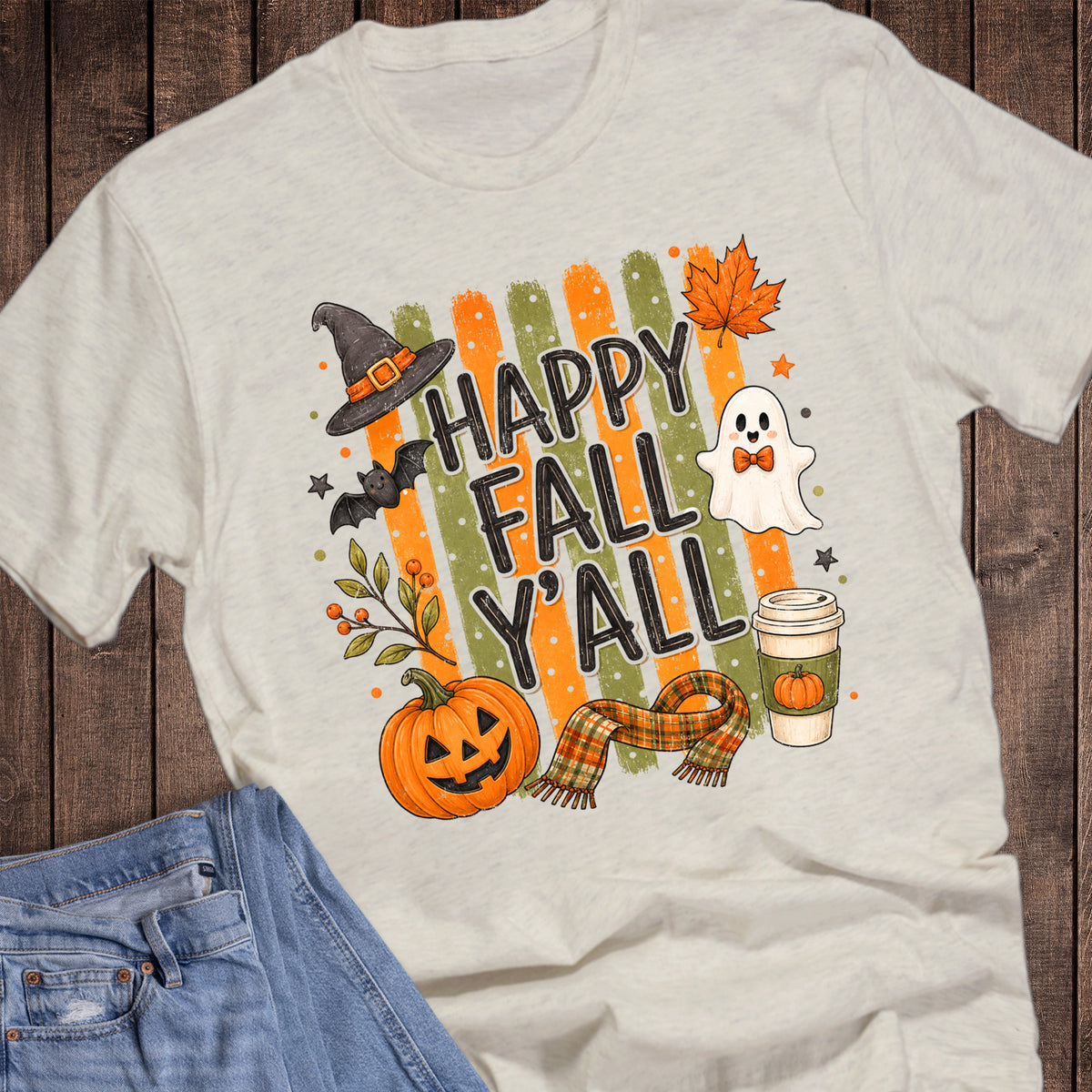 Fall Y'all Halloween Stripes Scarf Coffee