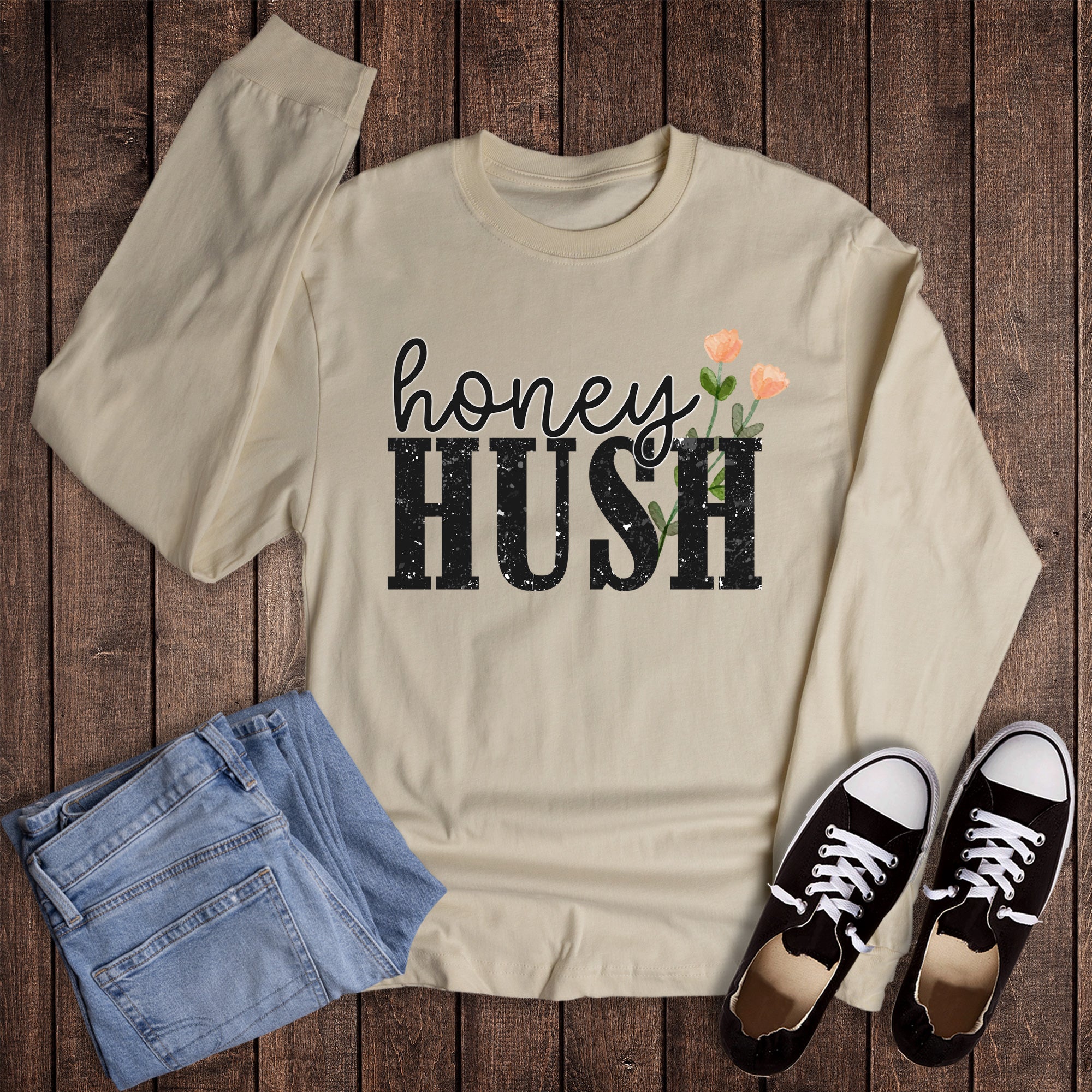 Faux Glitter Honey Hush Flowers Long Sleeve
