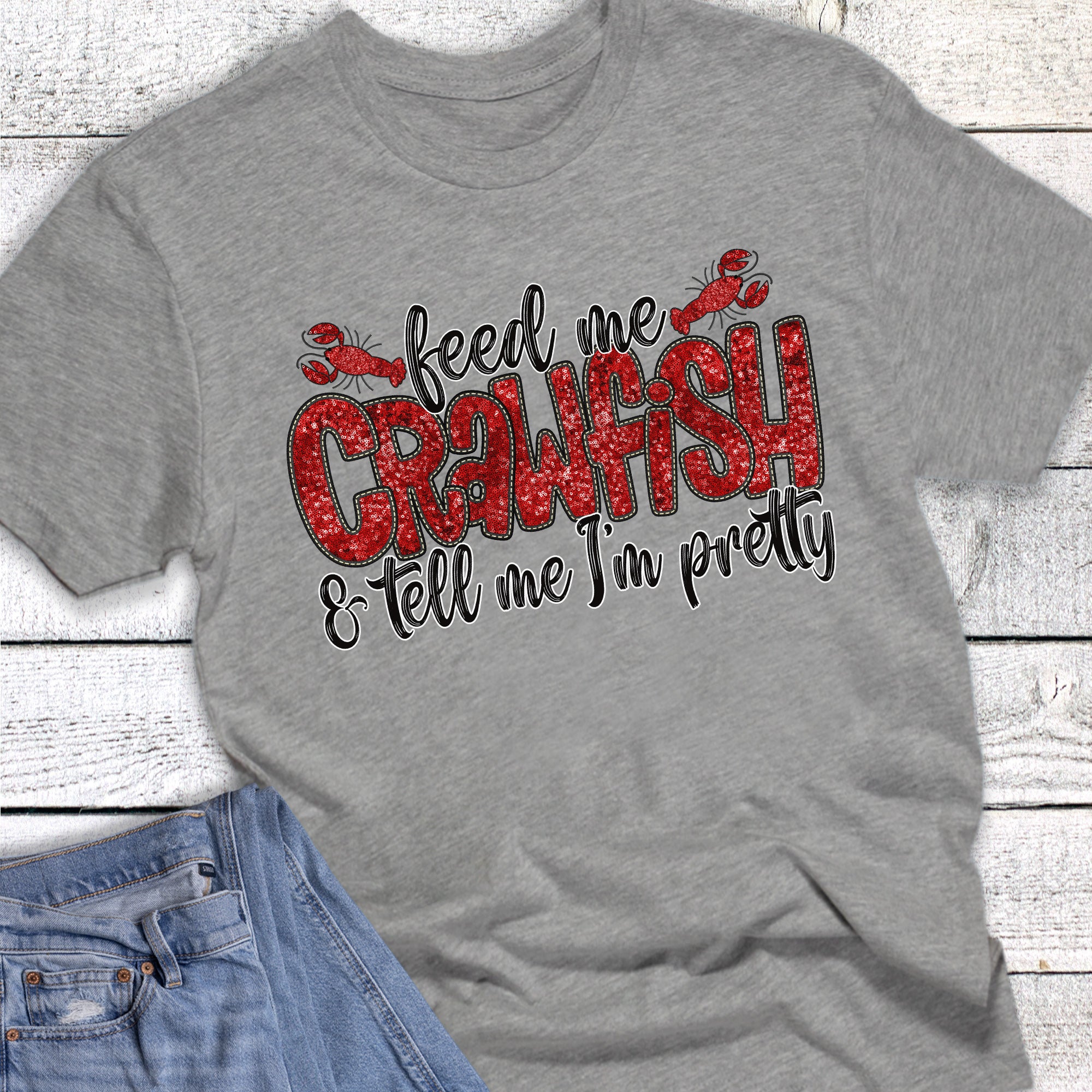 Feed Me Crawfish Faux Glitter