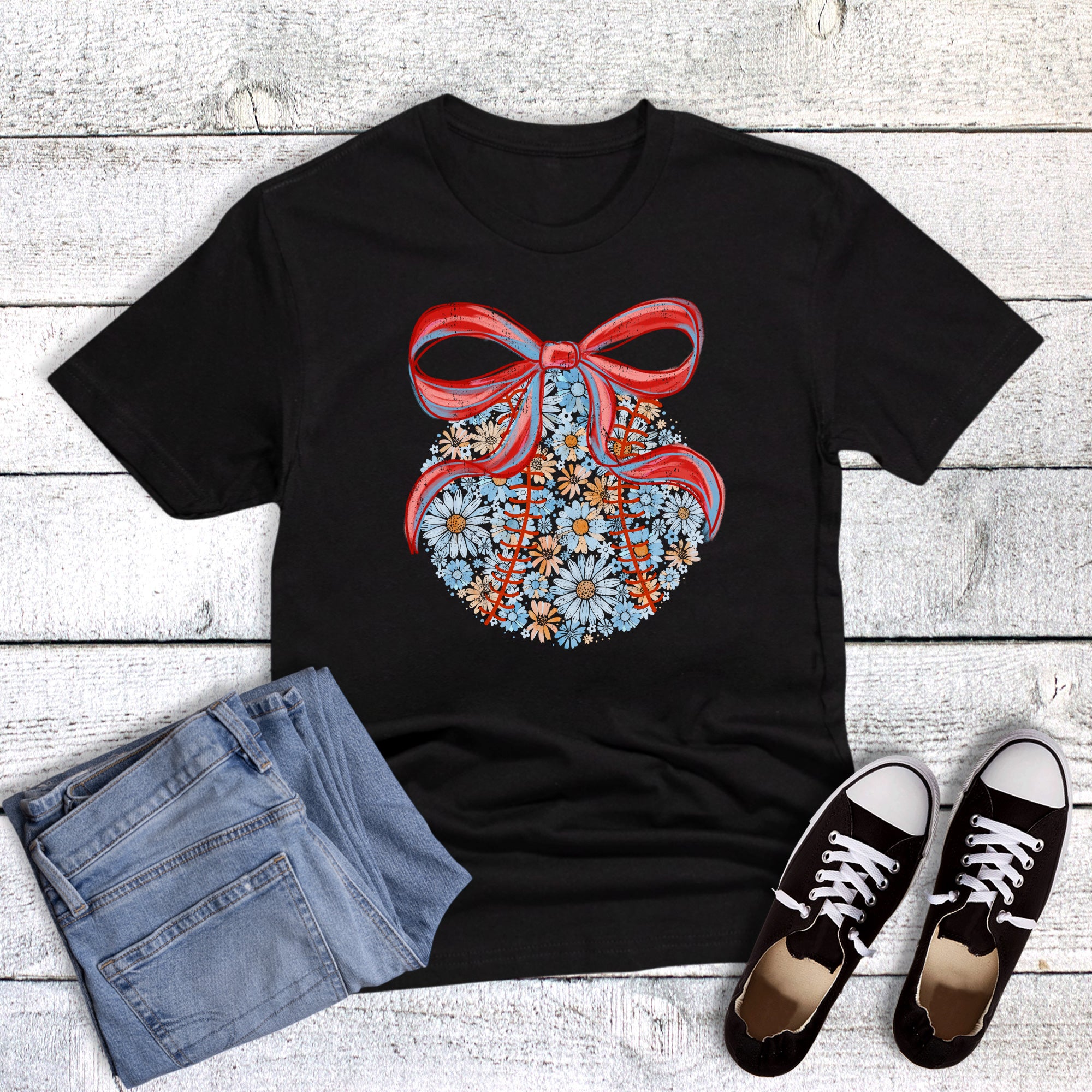 Floral Baseball Coquette Bow
