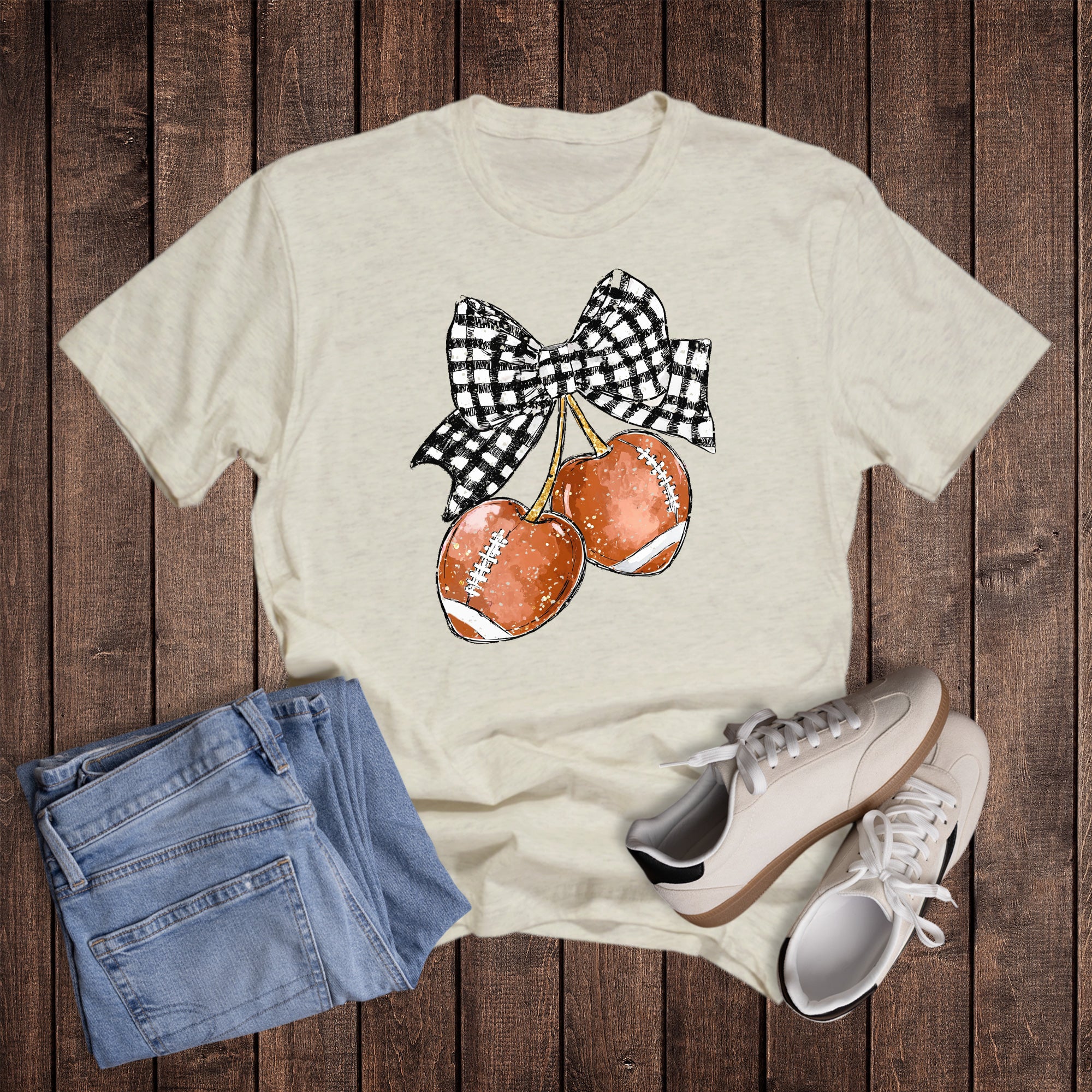 Football Cherries Check Bow